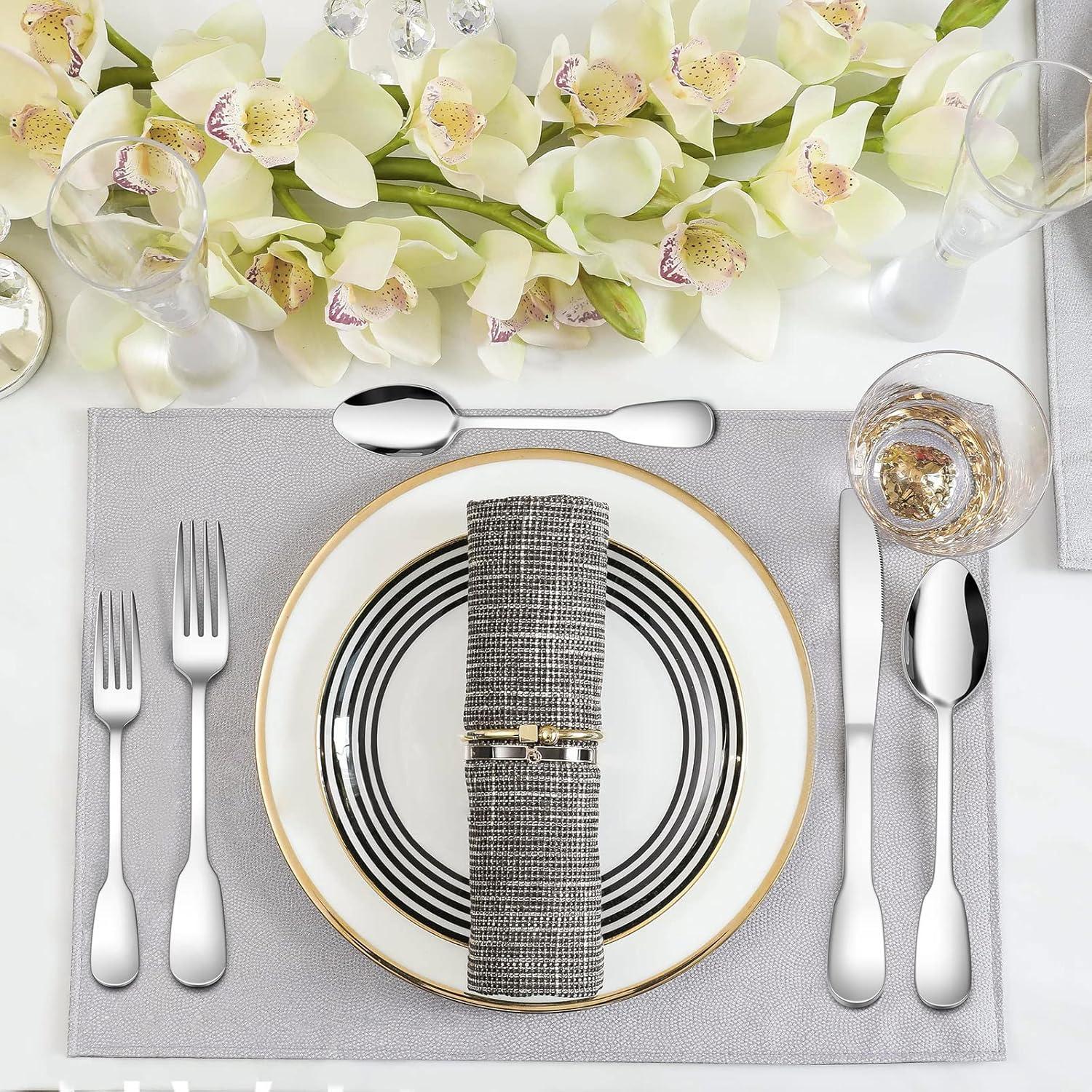 image1810 Silverware Set Efar 40Piece Stainless Steel Flatware Cutlery Set Service for 8 Metal Tableware Eating Utensil Sets for HomeRestaurantWedding Elegant amp Classic Style Dishwasher Safe60