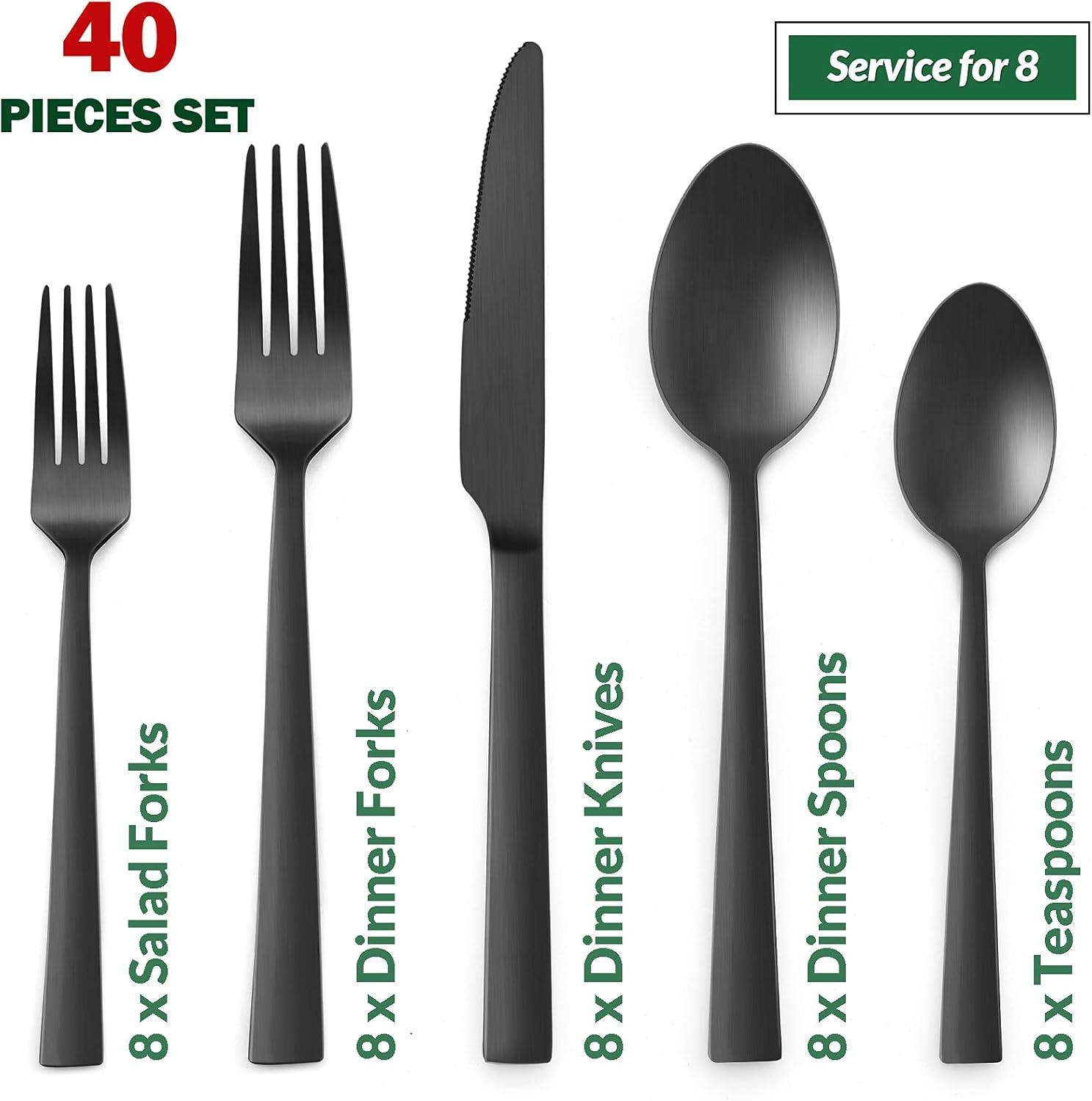 image20Piece Matte Black Silverware Set Efar Stainless Steel Flatware Set Service for 4 Metal Cutlery Eating Utensils Tableware Includes ForksSpoonsKnives Square EdgeBlack