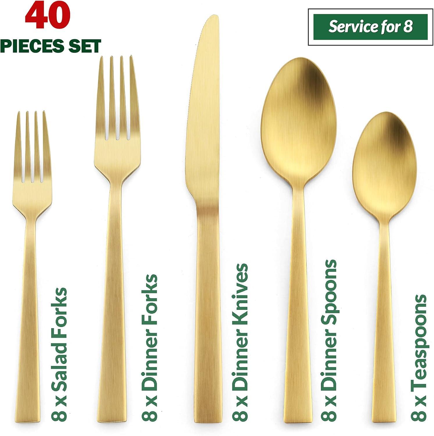 image20Piece Matte Black Silverware Set Efar Stainless Steel Flatware Set Service for 4 Metal Cutlery Eating Utensils Tableware Includes ForksSpoonsKnives Square EdgeGold