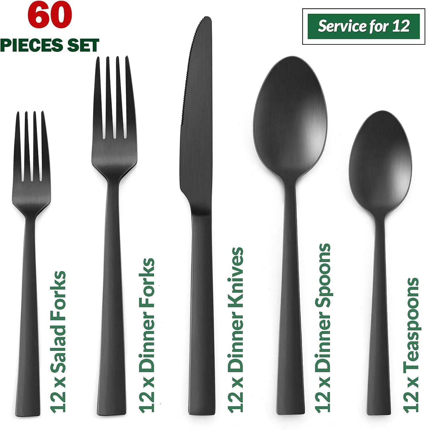 image20Piece Matte Black Silverware Set Efar Stainless Steel Flatware Set Service for 4 Metal Cutlery Eating Utensils Tableware Includes ForksSpoonsKnives Square EdgeBlack