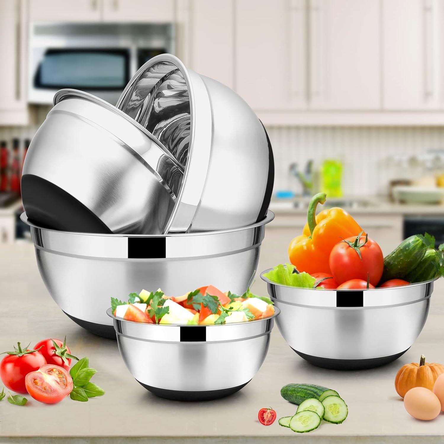 image22Piece Mixing Bowls with Teal Blue Lids amp Accessories Set Efar Stainless Steel Nesting Bowls with Covers amp NonSlip Bottoms Metal Bowls for CookingBakingServingStorage Size 73525151 QTBlack