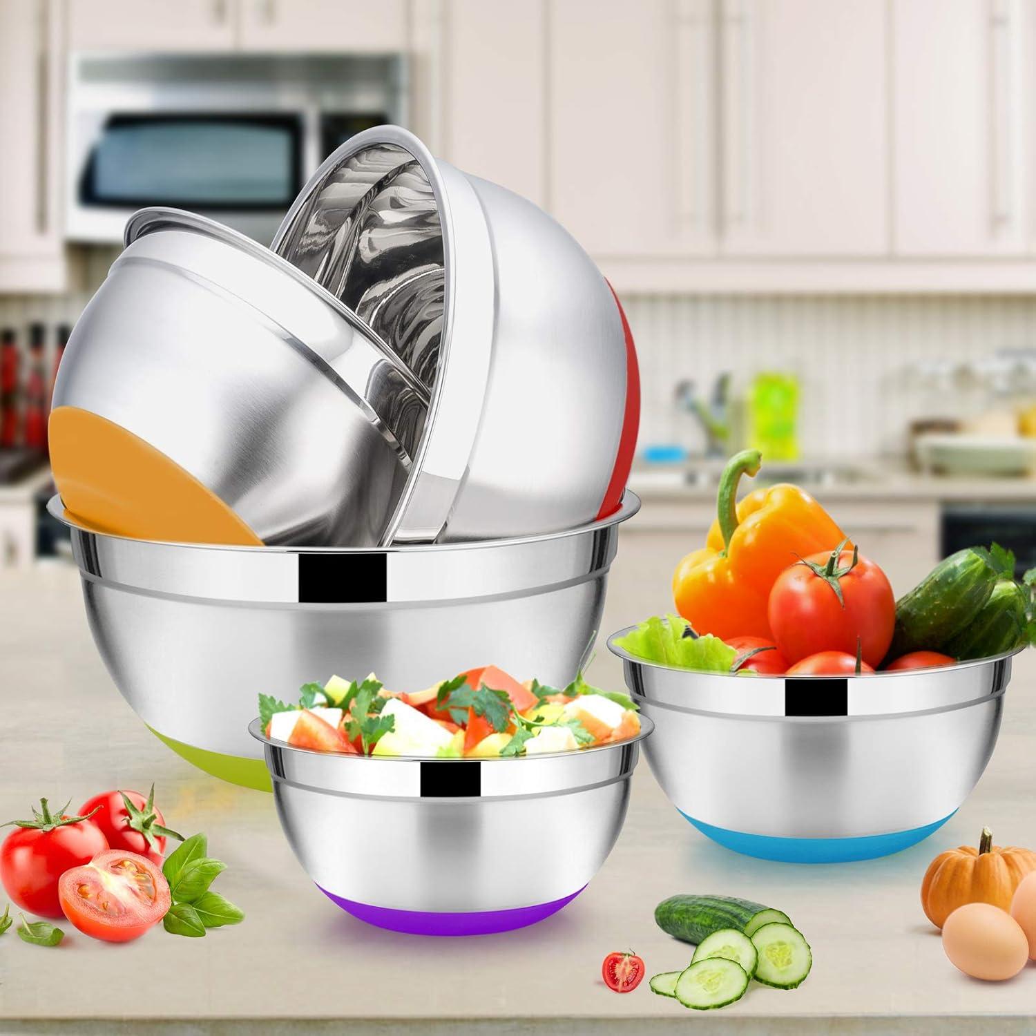 image22Piece Mixing Bowls with Teal Blue Lids amp Accessories Set Efar Stainless Steel Nesting Bowls with Covers amp NonSlip Bottoms Metal Bowls for CookingBakingServingStorage Size 73525151 QTColorful