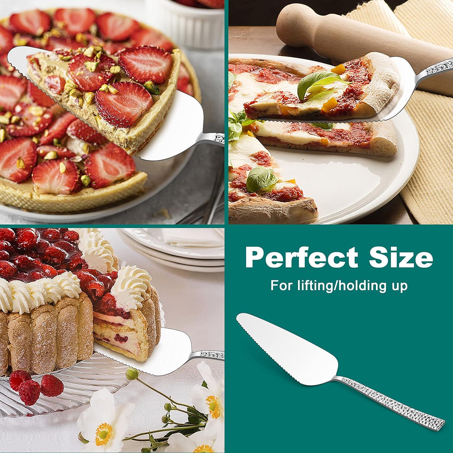 image5Piece Pie Server Efar Hammered Stainless Steel Cake Server Spatula for Cutting Pastry Cheese Pizza Serrated Edge with Square Handle Mirror Polished amp Dishwasher Safe89 InchHammered Square Handles