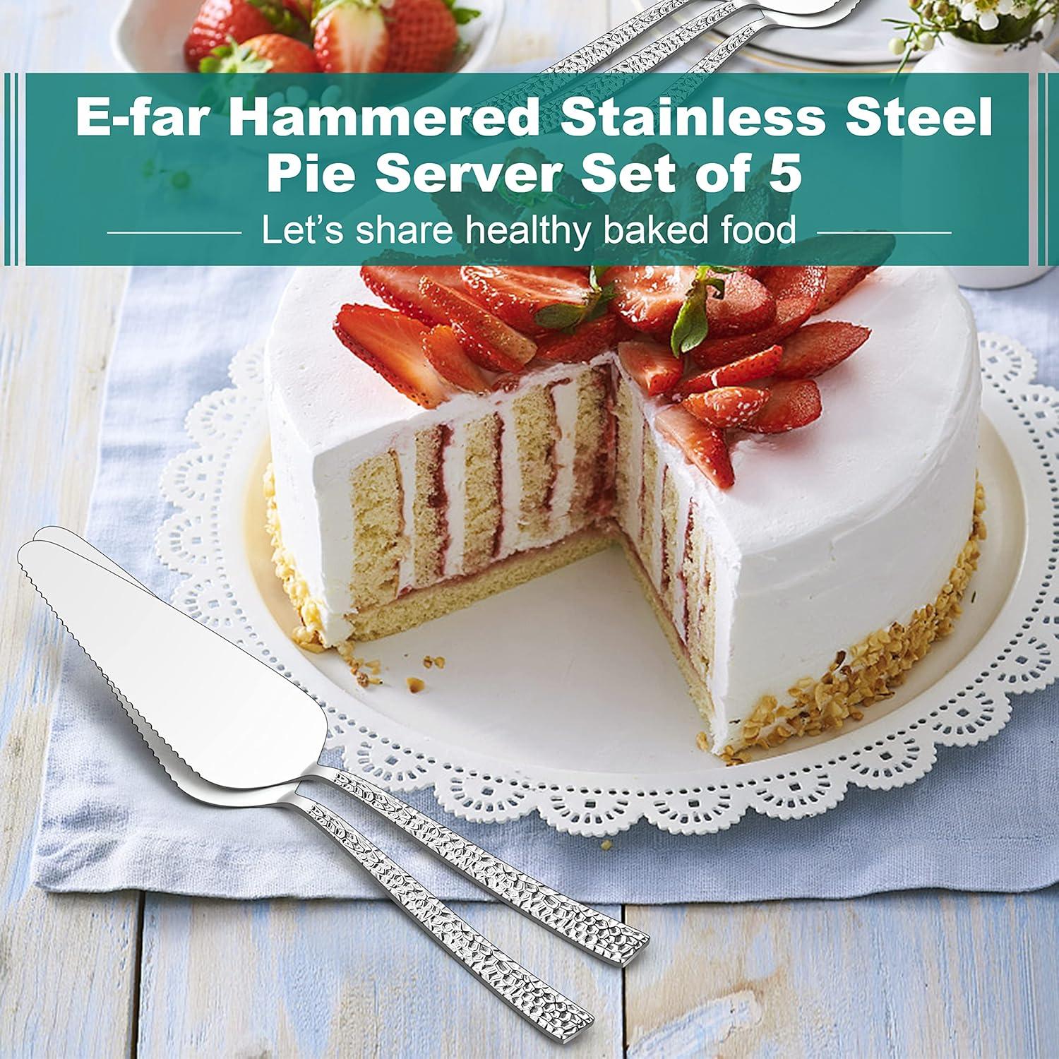image5Piece Pie Server Efar Hammered Stainless Steel Cake Server Spatula for Cutting Pastry Cheese Pizza Serrated Edge with Square Handle Mirror Polished amp Dishwasher Safe89 InchHammered Square Handles