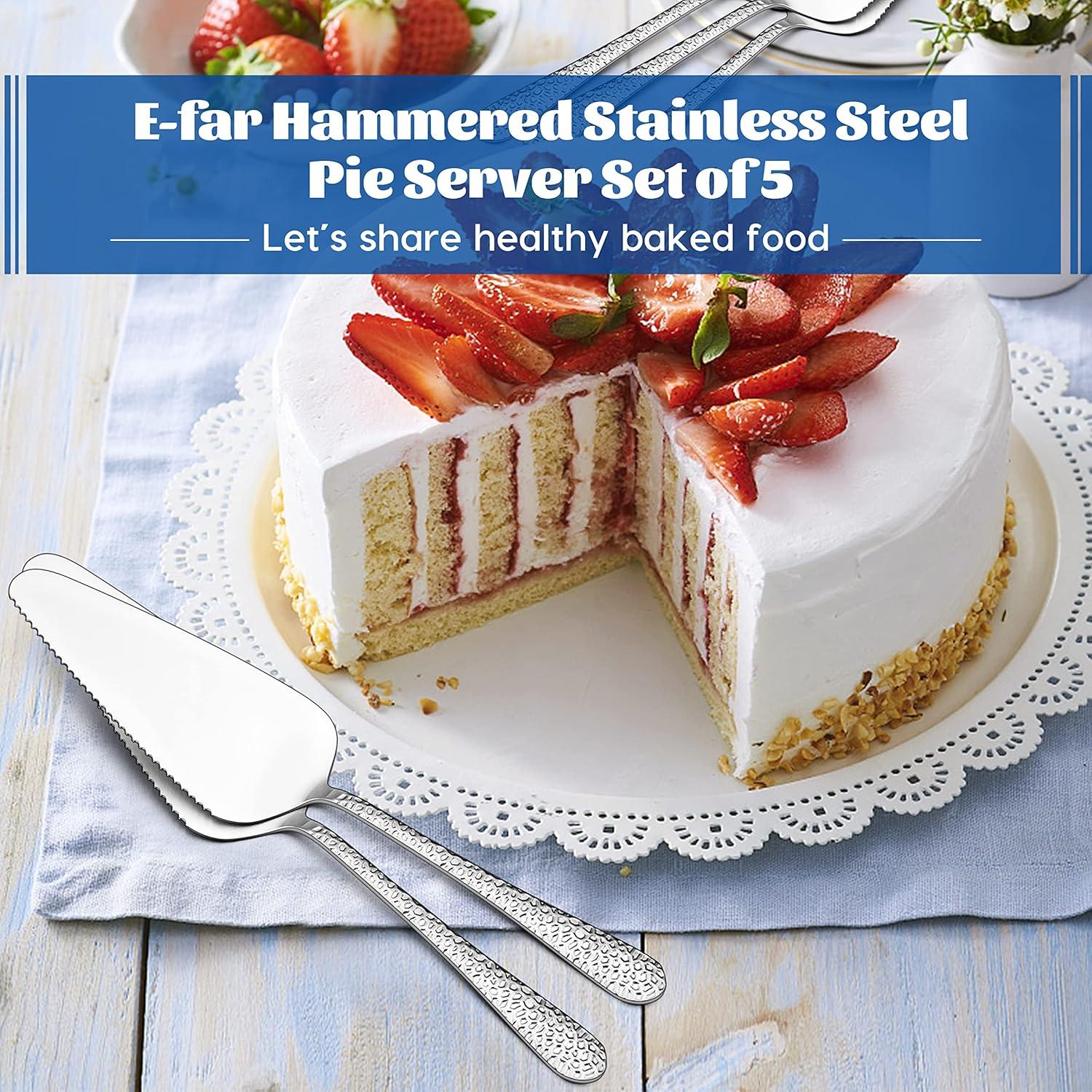 image5Piece Pie Server Efar Hammered Stainless Steel Cake Server Spatula for Cutting Pastry Cheese Pizza Serrated Edge with Square Handle Mirror Polished amp Dishwasher Safe89 InchHammered Round Handles