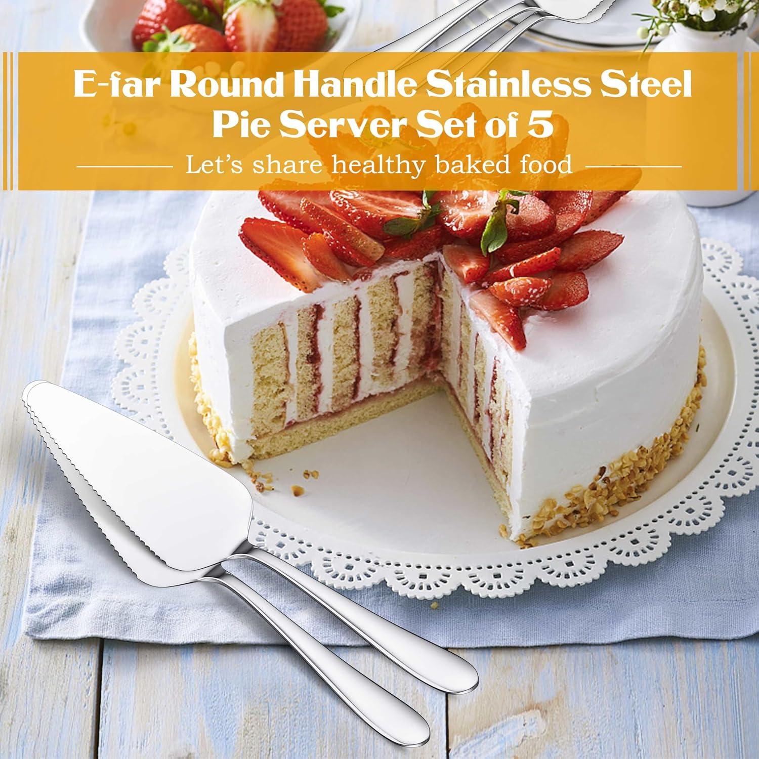 image5Piece Pie Server Efar Hammered Stainless Steel Cake Server Spatula for Cutting Pastry Cheese Pizza Serrated Edge with Square Handle Mirror Polished amp Dishwasher Safe89 InchOval Shaped Handles