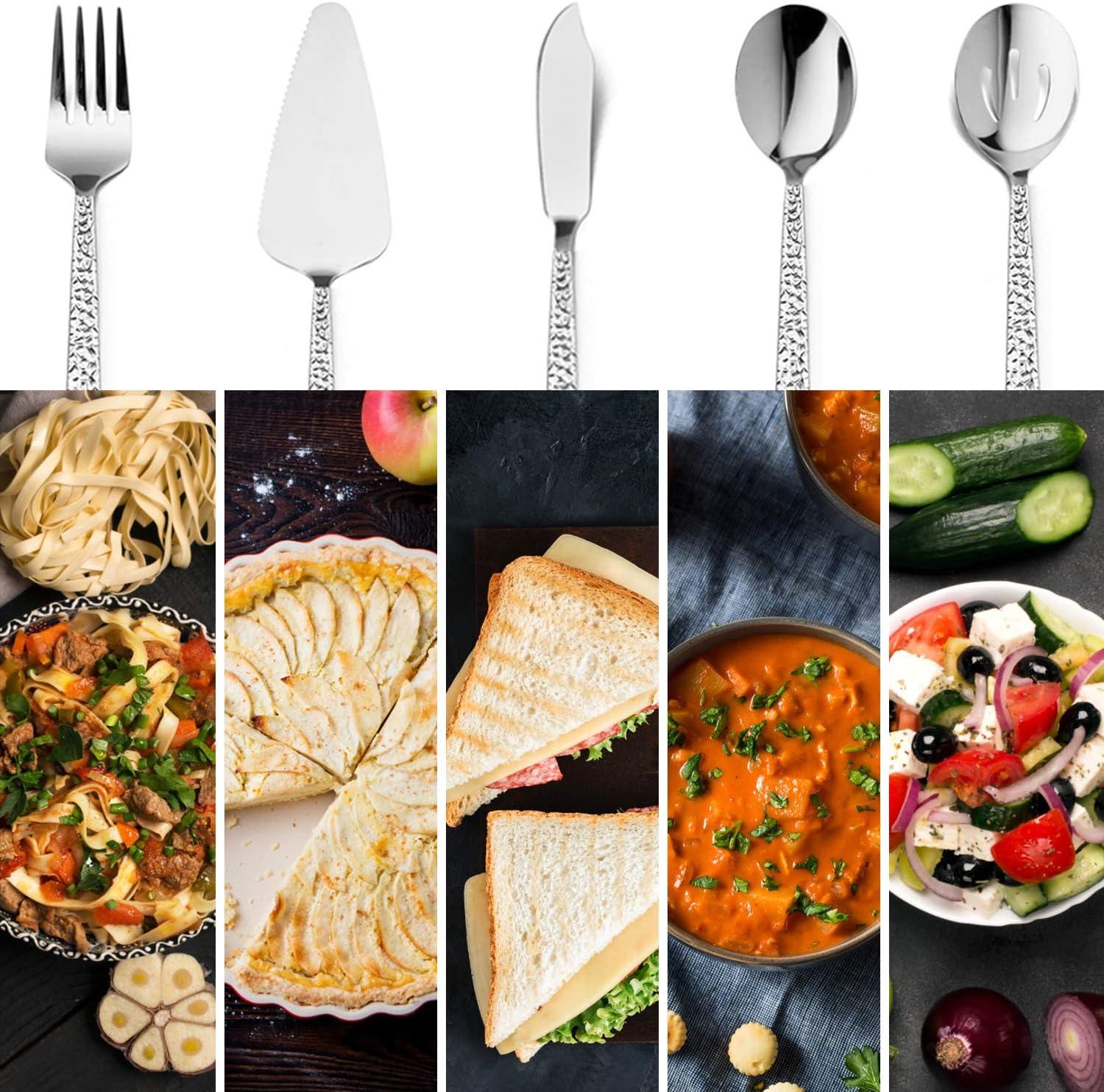 image65Piece Silverware Set with Serving Pieces Efar Stainless Steel Hammered Flatware Eating Utensils Service for 12 Modern Tableware Cutlery Set with Square Edge Mirror Polished Dishwasher Safe45Piece