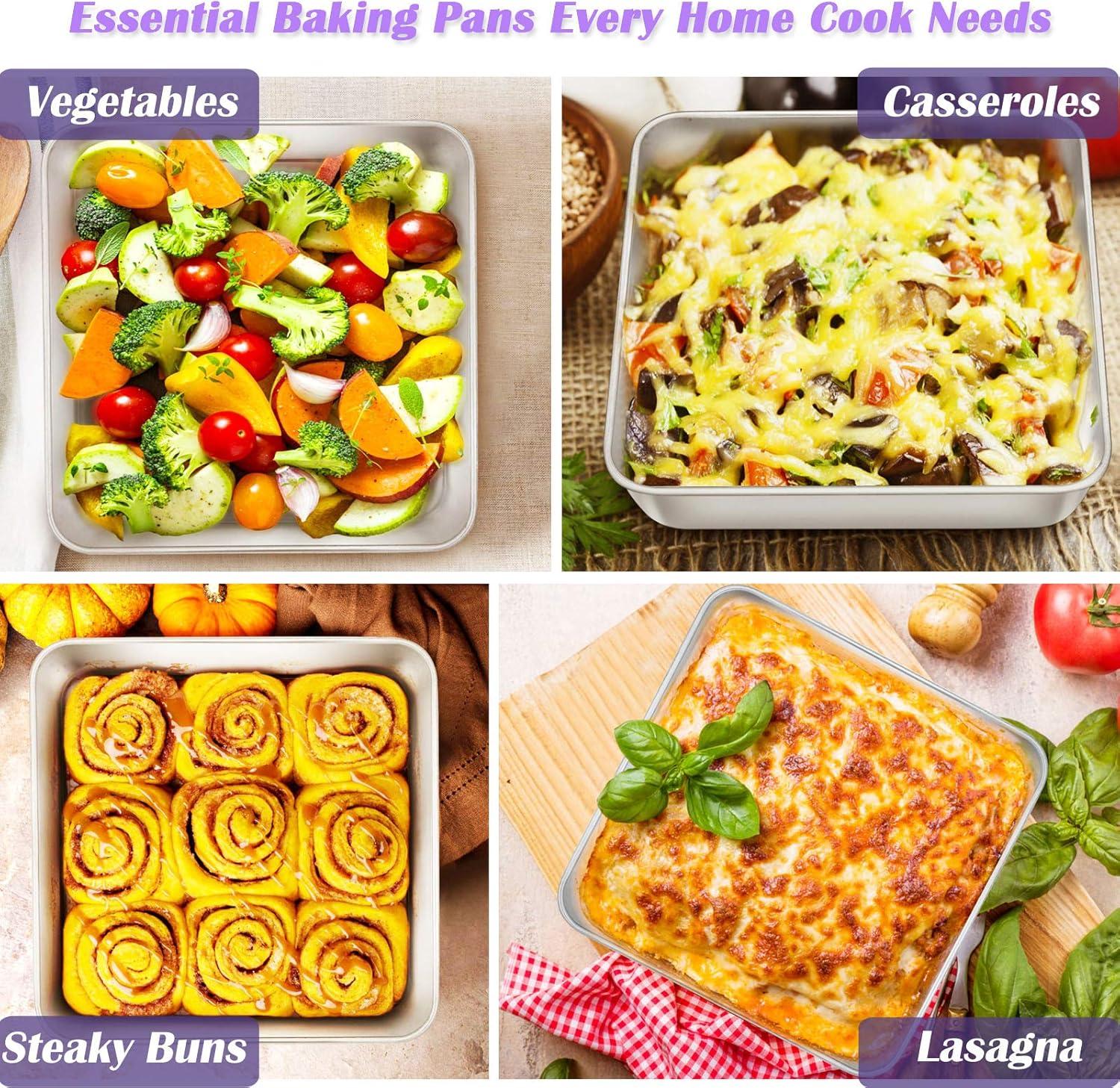 image8 x 8Inch Baking Pan Efar Square Cake Brownie Baking Pans Stainless Steel Bakeware Set of 3 Fits in Small Toaster Oven Nontoxic amp Dishwasher Safe3Piece Set
