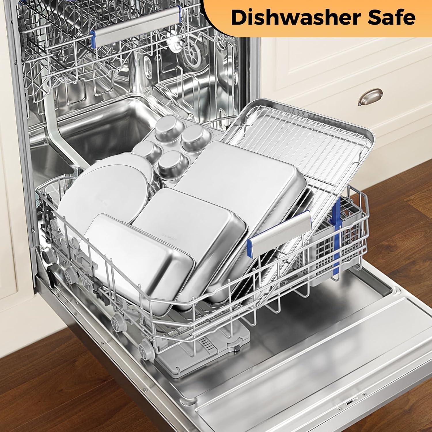 image8 x 8Inch Baking Pan Efar Square Cake Brownie Baking Pans Stainless Steel Bakeware Set of 3 Fits in Small Toaster Oven Nontoxic amp Dishwasher Safe6Piece Set
