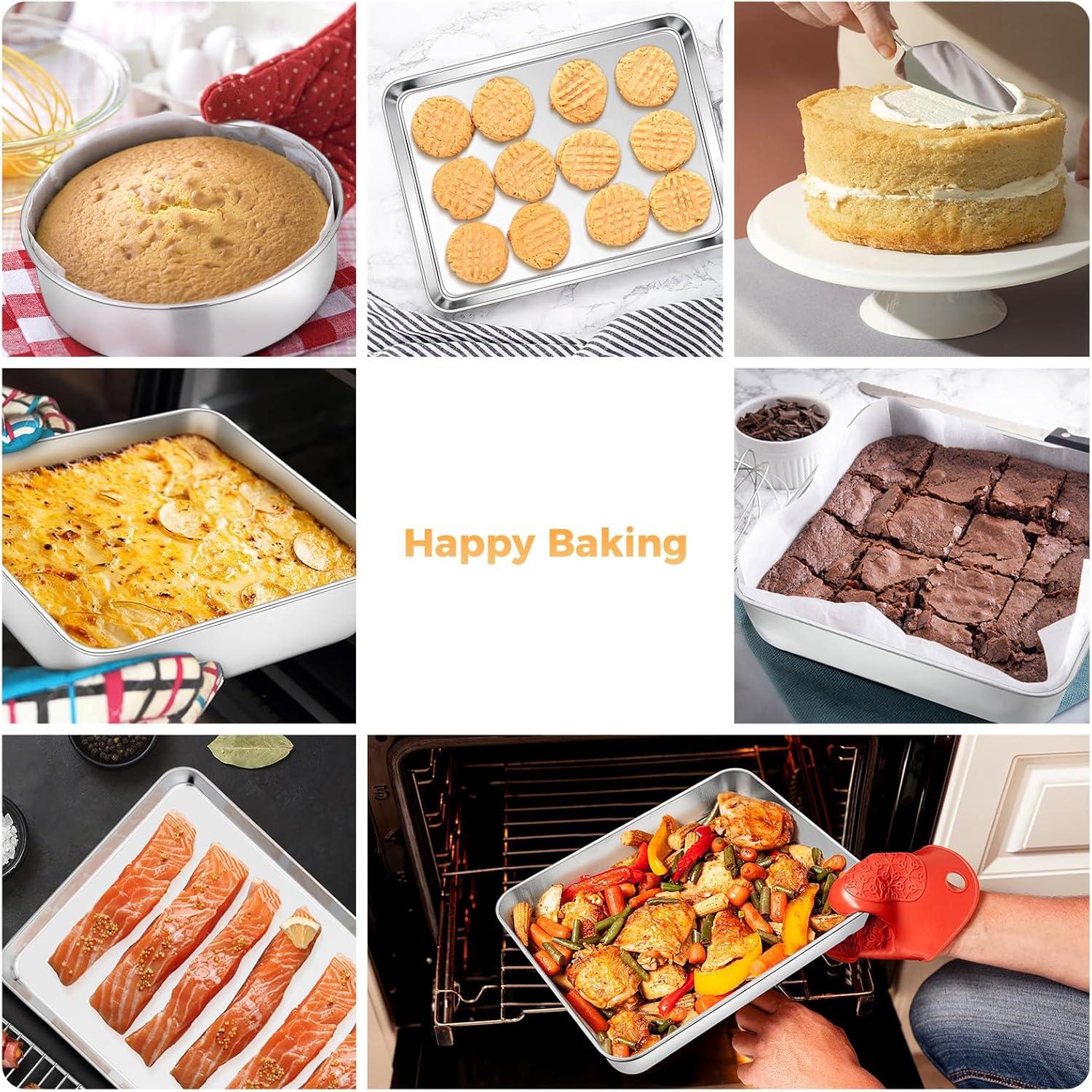 image8 x 8Inch Baking Pan Efar Square Cake Brownie Baking Pans Stainless Steel Bakeware Set of 3 Fits in Small Toaster Oven Nontoxic amp Dishwasher Safe6Piece Set