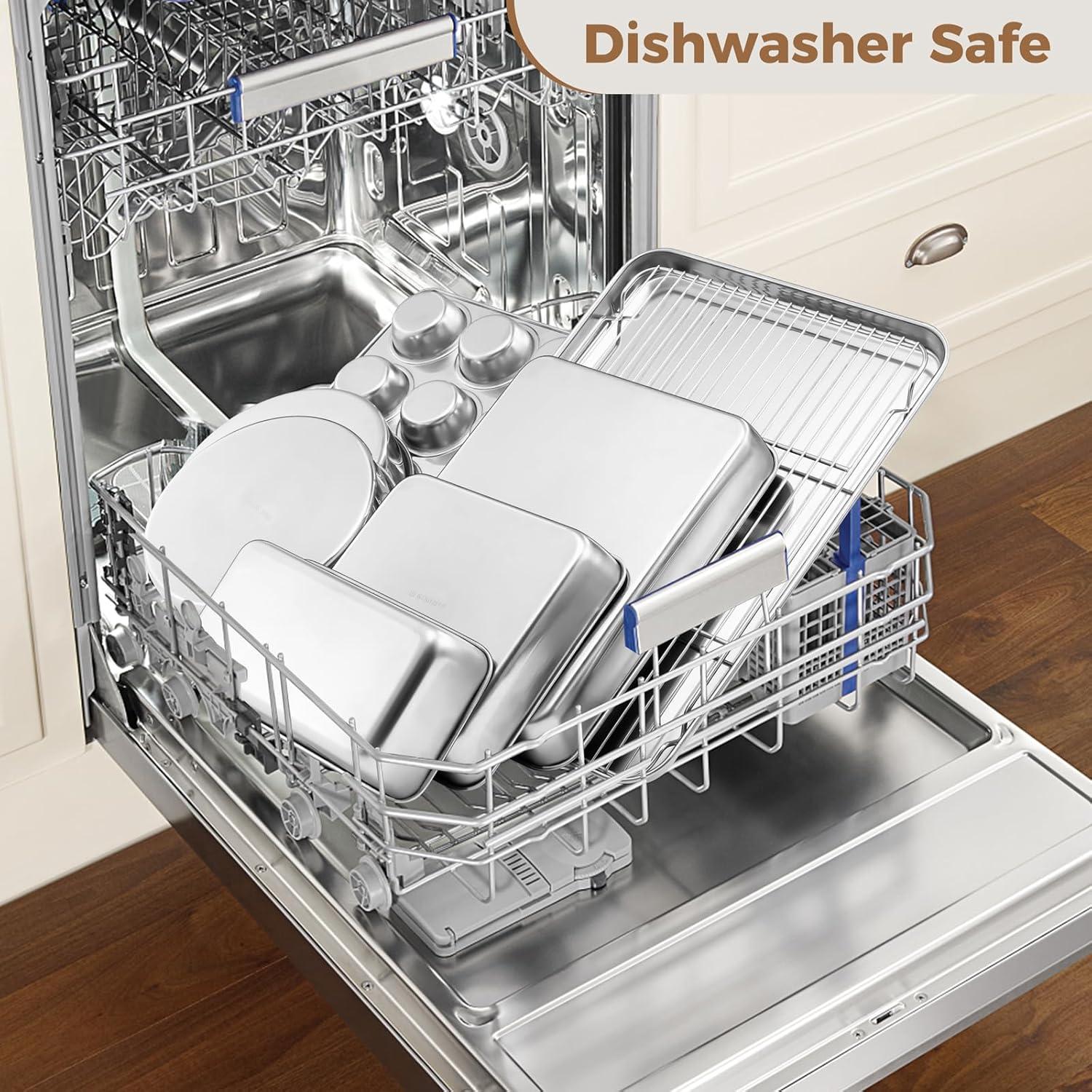 image8 x 8Inch Baking Pan Efar Square Cake Brownie Baking Pans Stainless Steel Bakeware Set of 3 Fits in Small Toaster Oven Nontoxic amp Dishwasher Safe9Piece Set