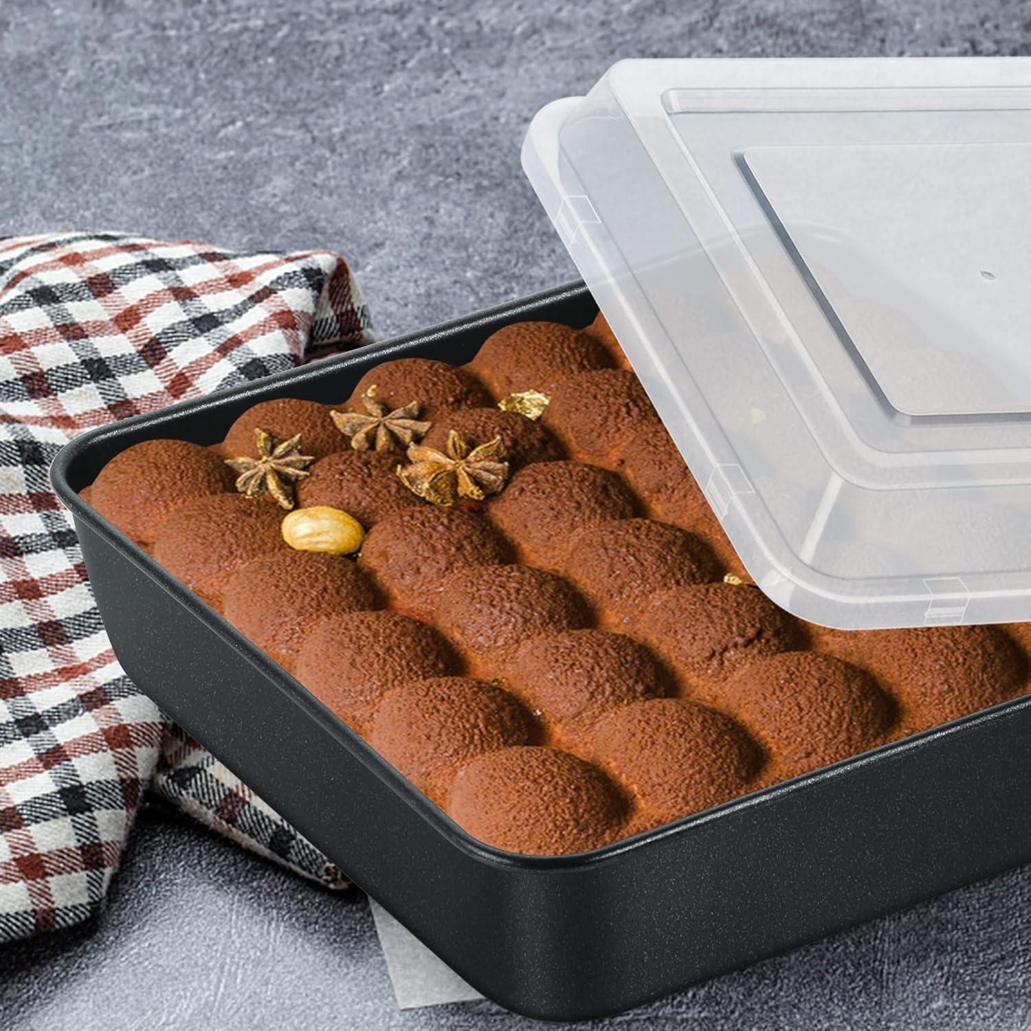 image9x9 Inch Square Baking Pan with Lid Set Efar Nonstick Square Cake Pans Metal Bakeware for Oven Cooking Lasagna Brownies Stainless Steel Core amp Easy Release 4 Pieces2 Pans2 Covers1 pan1 lid
