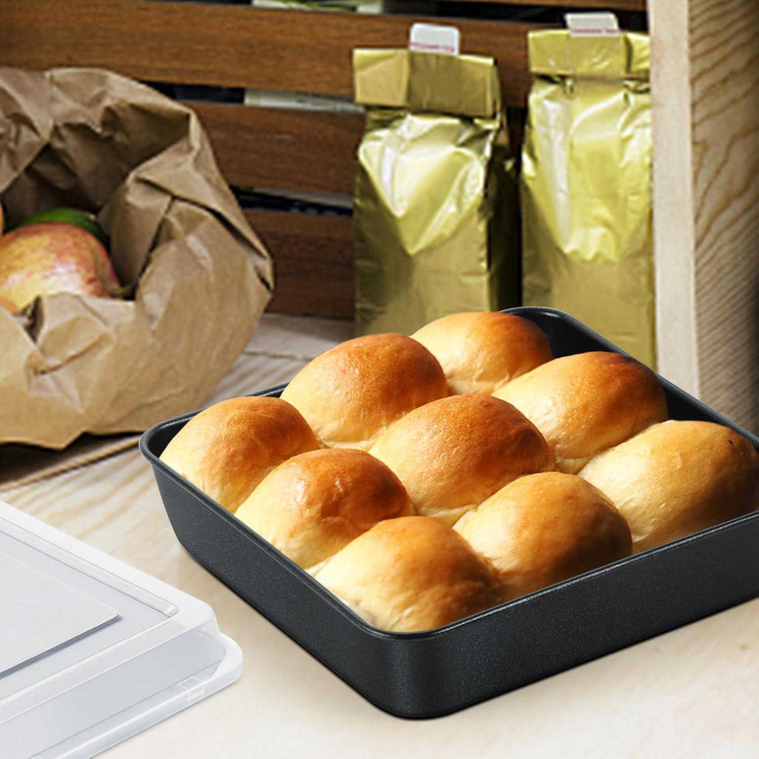 image9x9 Inch Square Baking Pan with Lid Set Efar Nonstick Square Cake Pans Metal Bakeware for Oven Cooking Lasagna Brownies Stainless Steel Core amp Easy Release 4 Pieces2 Pans2 Covers1 pan1 lid