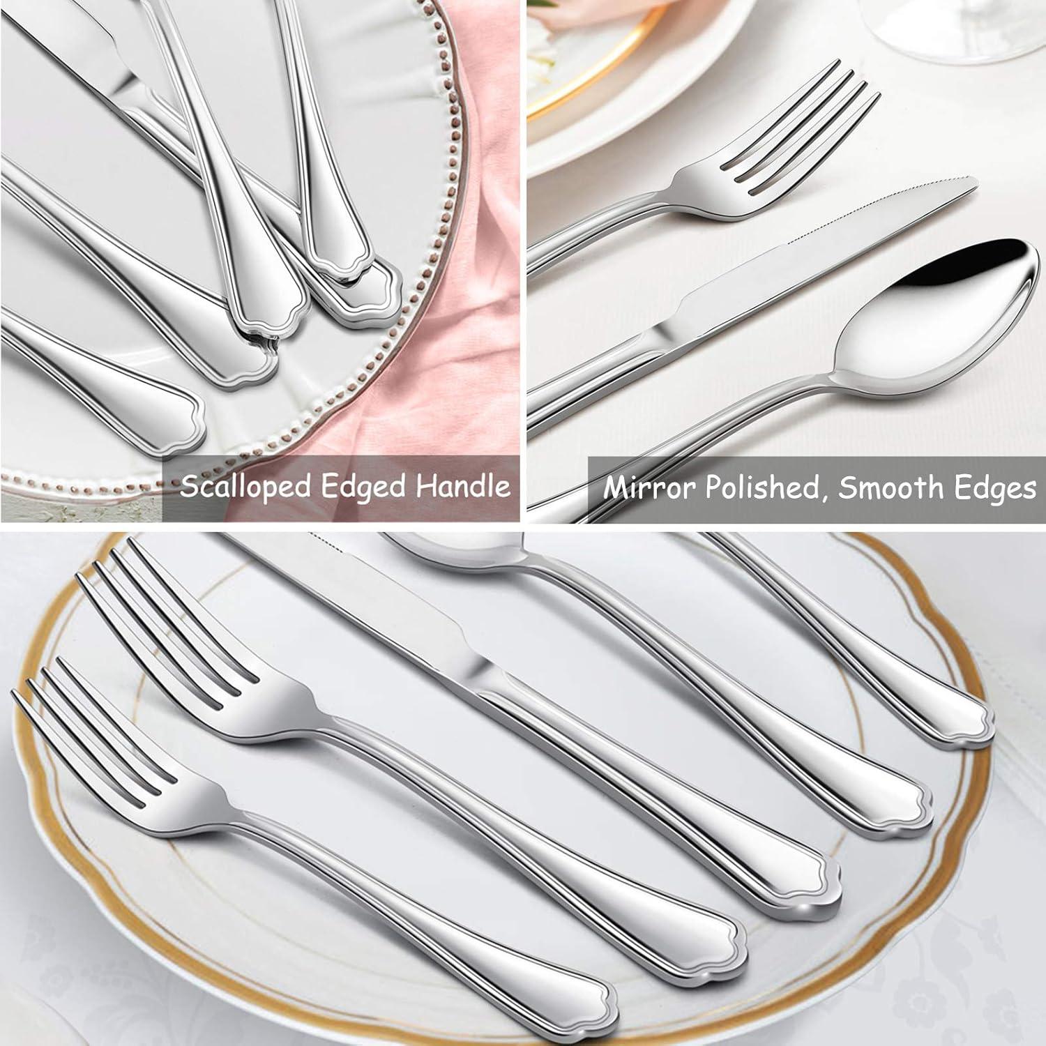 imageDinner Forks Set of 12 Efar 79 Inch Stainless Steel Forks for Home Kitchen or Restaurant Nontoxic amp Mirror Polished Scalloped Edge amp Dishwasher Safe79 Inches