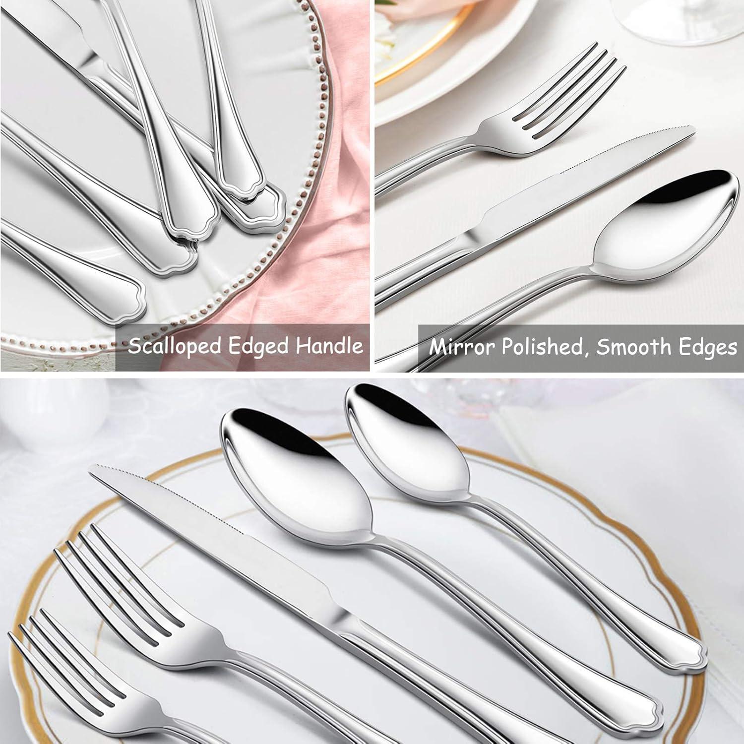 imageDinner Spoons Set of 12 Efar 79 Inch Stainless Steel Soup Spoons Tablespoons for Home Kitchen or Restaurant Nontoxic amp Mirror Polished Scalloped Edge amp Dishwasher Safe79 Inches