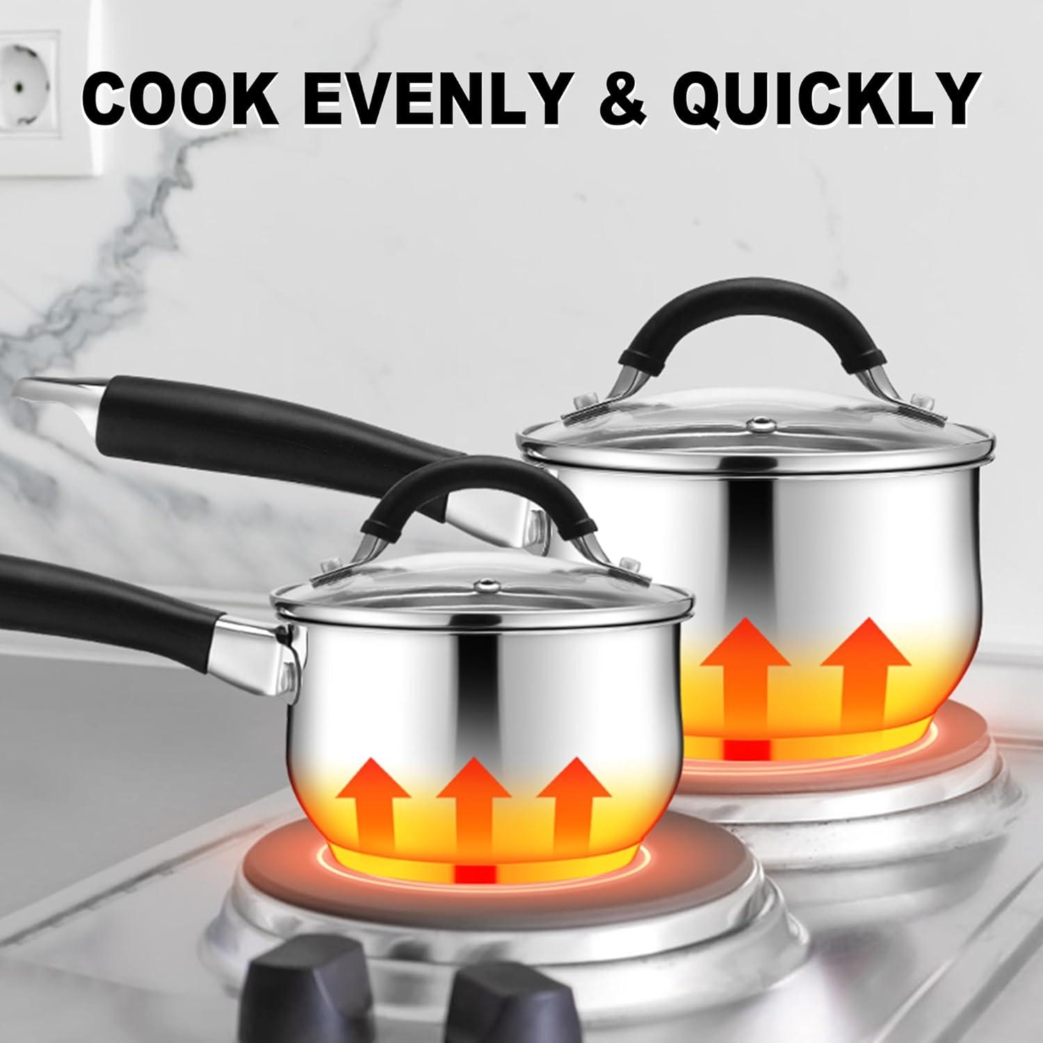imageEfar 1 Quart Sauce Pan with Lid TriPly Base Stainless Steel Small Saucepan with StayCool Handle Nontoxic Kitchen Cooking Sauce Pot Compatible with All Cooktops Dishwasher Safe1 Quart