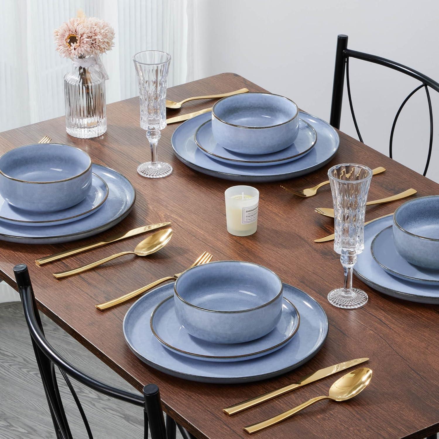 imageEfar 105 Ceramic Dinner Plates Set of 6 Large Reactive Glaze Stoneware Dishes Round Salad Plate for Home Kitchen Restaurant Microwave amp Dishwasher Safe Deep Sea BlueOcean Blue