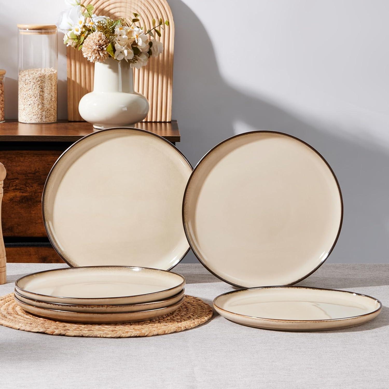 imageEfar 105 Ceramic Dinner Plates Set of 6 Large Reactive Glaze Stoneware Dishes Round Salad Plate for Home Kitchen Restaurant Microwave amp Dishwasher Safe Deep Sea BlueSandy Beige
