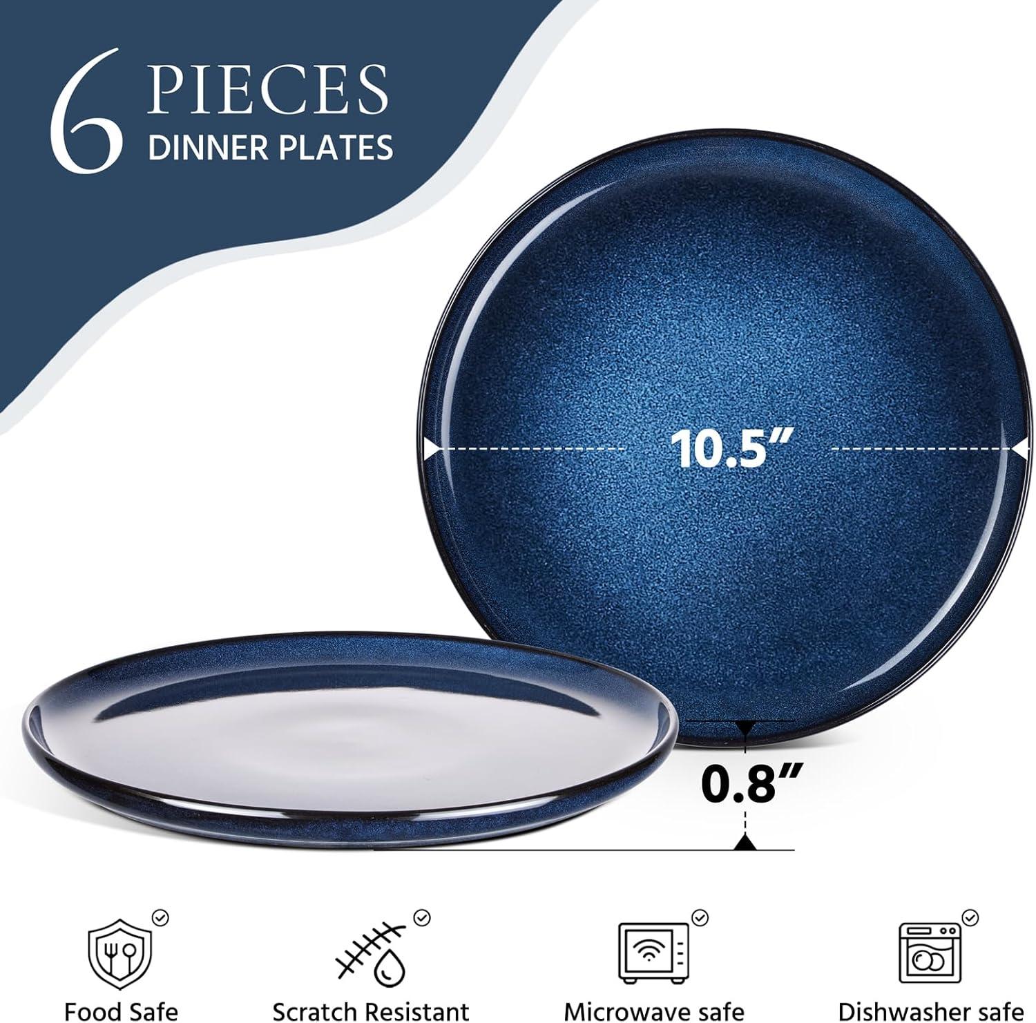 imageEfar 105 Ceramic Dinner Plates Set of 6 Large Reactive Glaze Stoneware Dishes Round Salad Plate for Home Kitchen Restaurant Microwave amp Dishwasher Safe Deep Sea BlueDeep Sea Blue