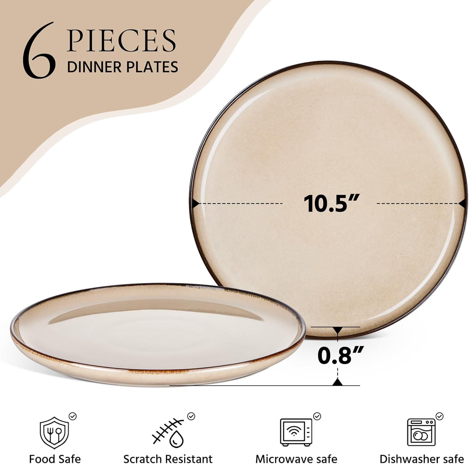 imageEfar 105 Ceramic Dinner Plates Set of 6 Large Reactive Glaze Stoneware Dishes Round Salad Plate for Home Kitchen Restaurant Microwave amp Dishwasher Safe Deep Sea BlueSandy Beige