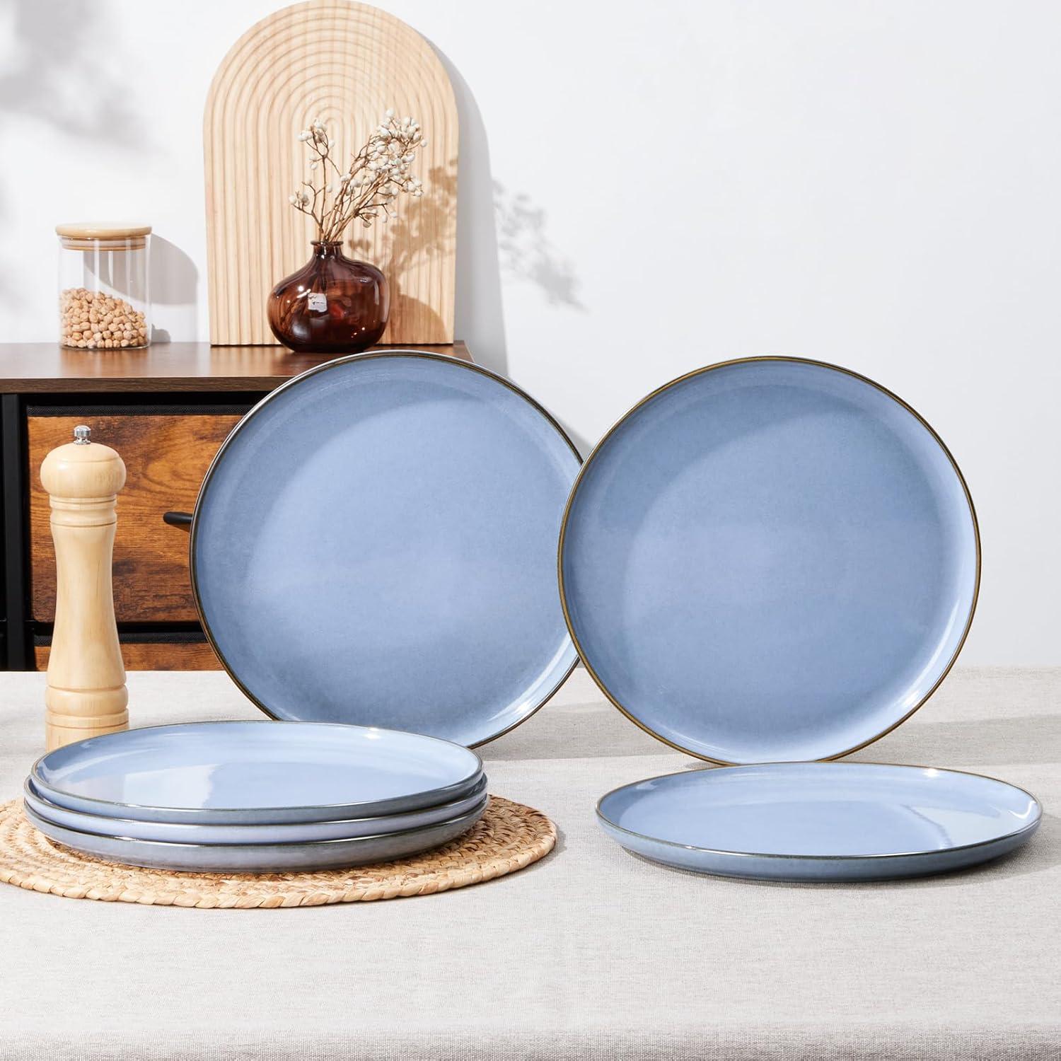 imageEfar 105 Ceramic Dinner Plates Set of 6 Large Reactive Glaze Stoneware Dishes Round Salad Plate for Home Kitchen Restaurant Microwave amp Dishwasher Safe Deep Sea BlueOcean Blue