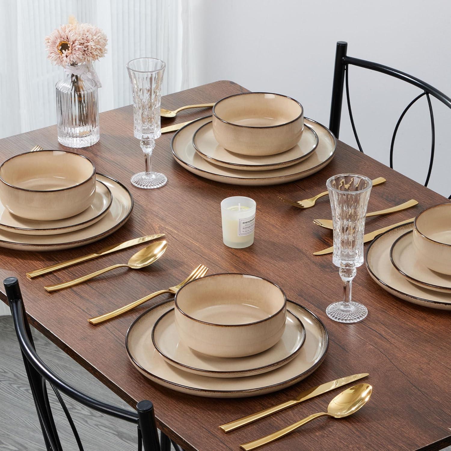 imageEfar 105 Ceramic Dinner Plates Set of 6 Large Reactive Glaze Stoneware Dishes Round Salad Plate for Home Kitchen Restaurant Microwave amp Dishwasher Safe Deep Sea BlueSandy Beige