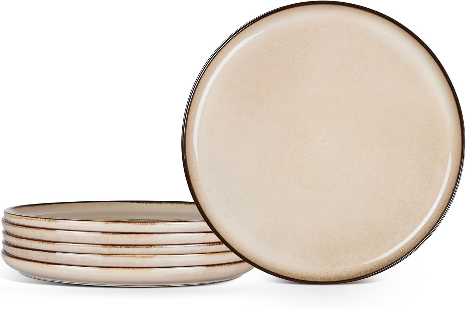 imageEfar 105 Ceramic Dinner Plates Set of 6 Large Reactive Glaze Stoneware Dishes Round Salad Plate for Home Kitchen Restaurant Microwave amp Dishwasher Safe Deep Sea BlueSandy Beige