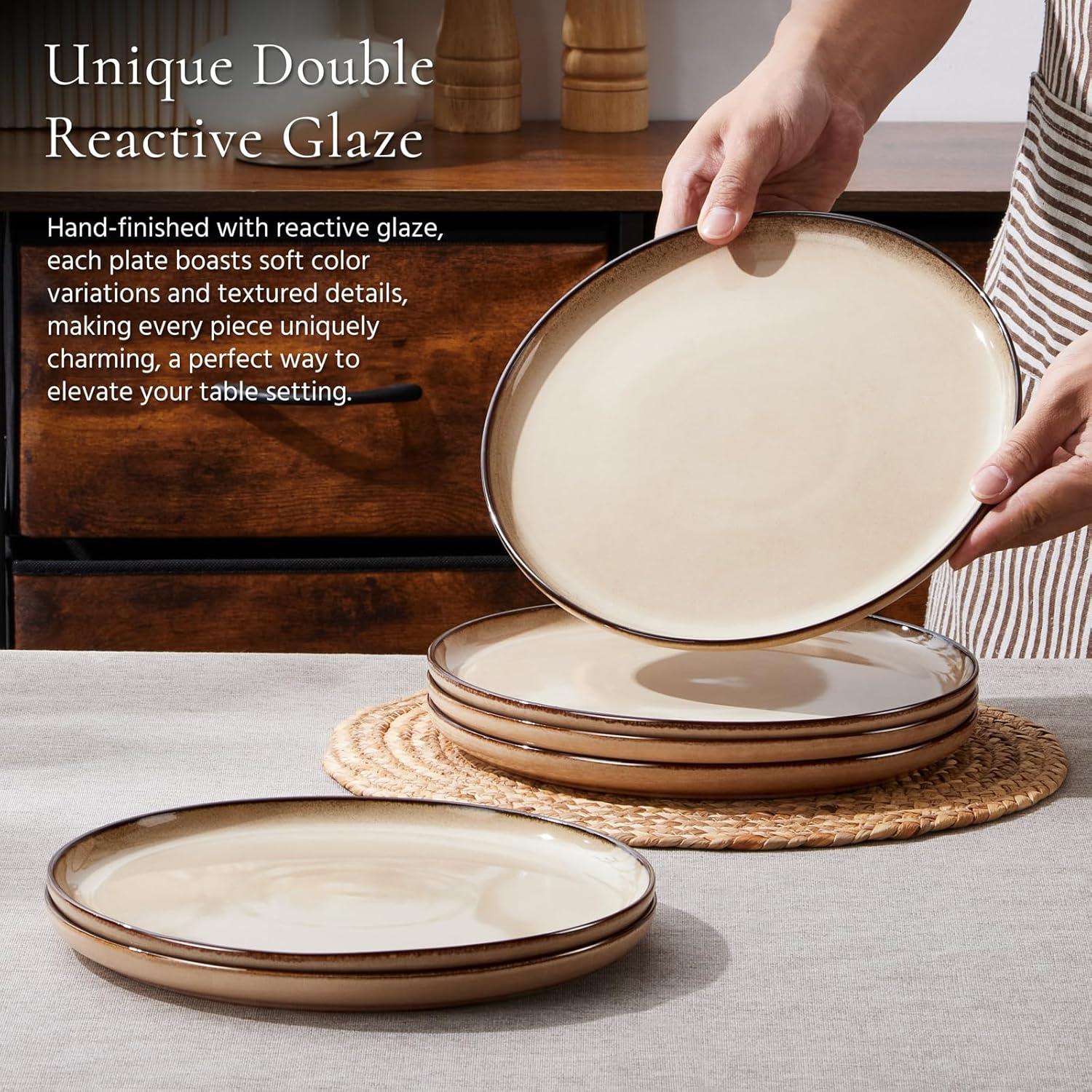 imageEfar 105 Ceramic Dinner Plates Set of 6 Large Reactive Glaze Stoneware Dishes Round Salad Plate for Home Kitchen Restaurant Microwave amp Dishwasher Safe Deep Sea BlueSandy Beige