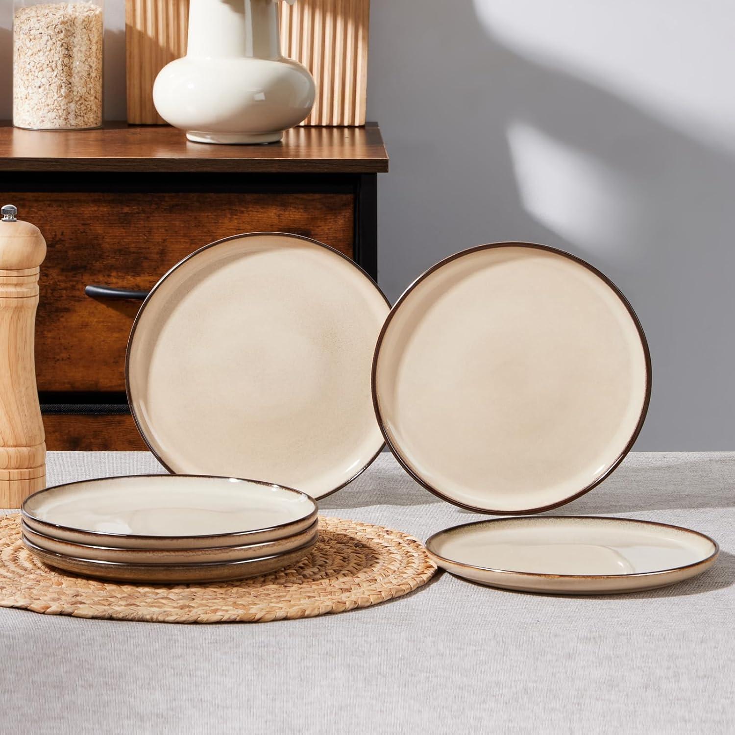 imageEfar 105 Ceramic Dinner Plates Set of 6 Large Reactive Glaze Stoneware Dishes Round Salad Plate for Home Kitchen Restaurant Microwave amp Dishwasher Safe Deep Sea BlueSandy Beige