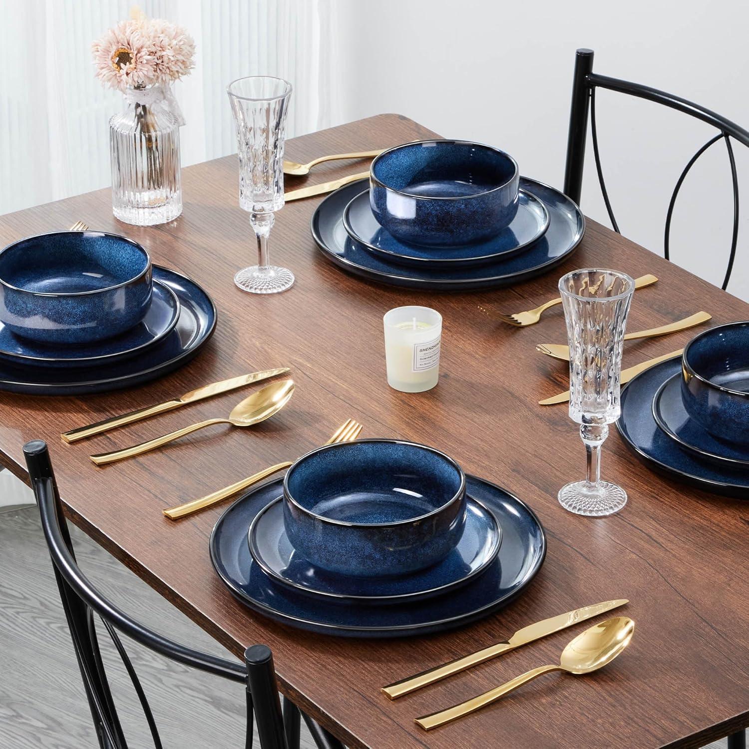 imageEfar 105 Ceramic Dinner Plates Set of 6 Large Reactive Glaze Stoneware Dishes Round Salad Plate for Home Kitchen Restaurant Microwave amp Dishwasher Safe Deep Sea BlueDeep Sea Blue