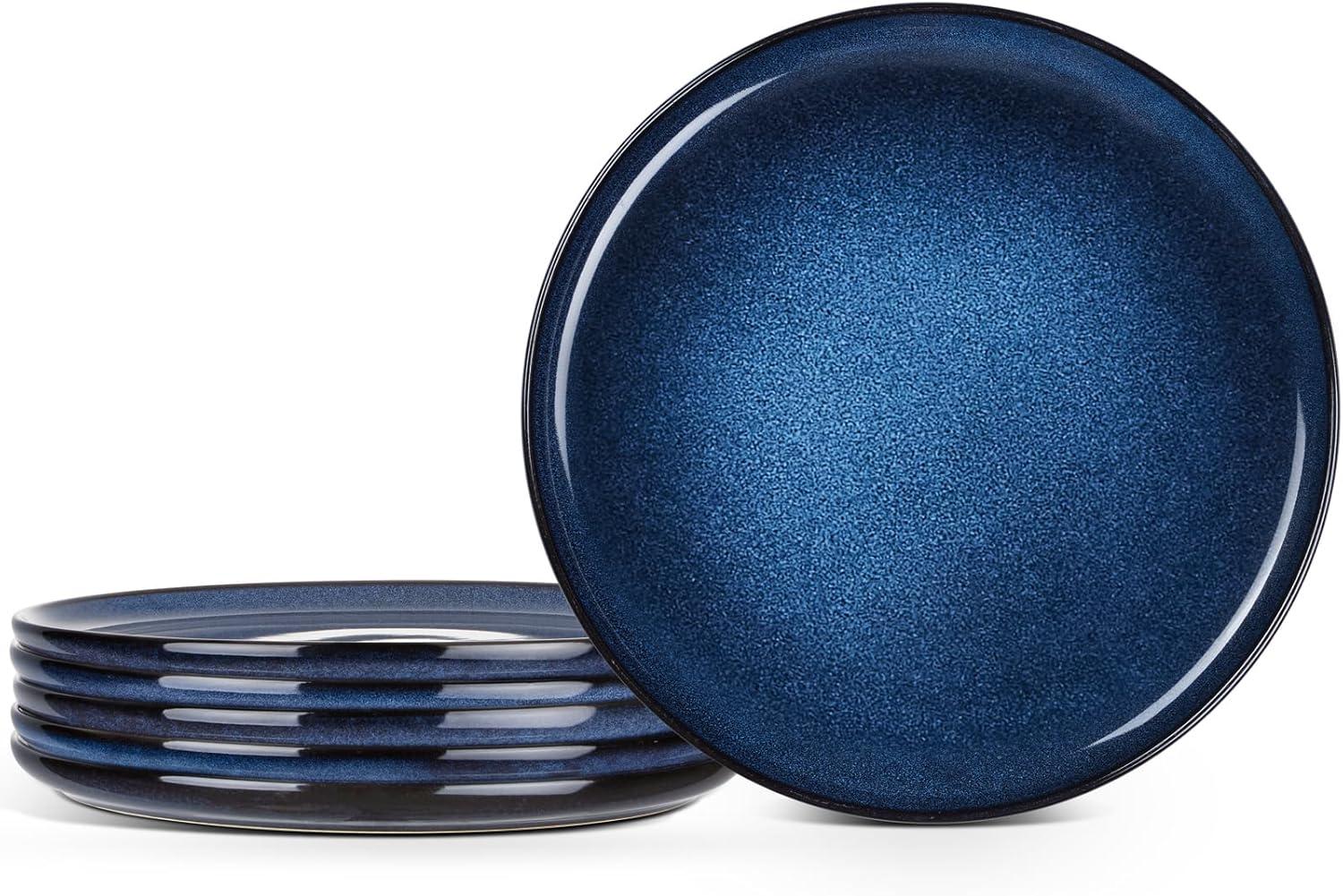 imageEfar 105 Ceramic Dinner Plates Set of 6 Large Reactive Glaze Stoneware Dishes Round Salad Plate for Home Kitchen Restaurant Microwave amp Dishwasher Safe Deep Sea BlueDeep Sea Blue