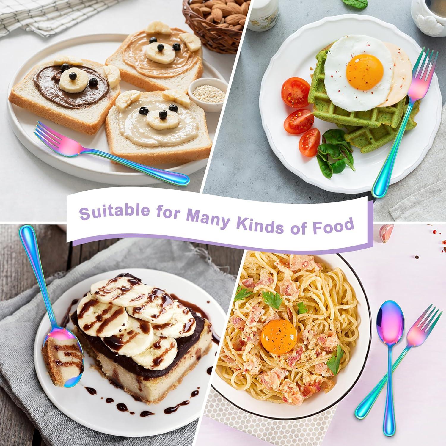 imageEfar 10Piece Rainbow Toddler Utensils Kid Stainless Steel Silverware Set Children Safe Forks and Spoons Set for Self Feeding Healthy amp NonToxic Mirror Polished amp Easy to CleanRainbow