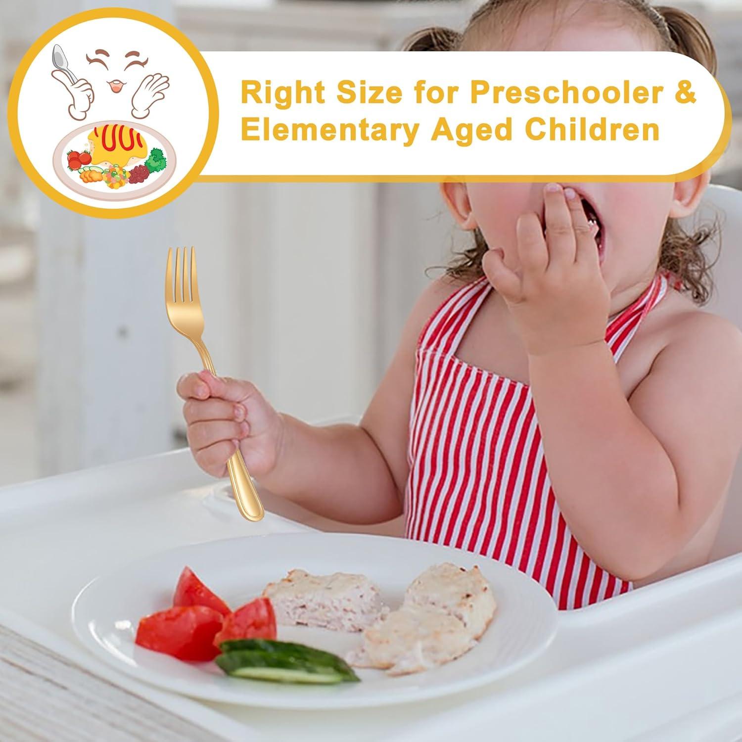 imageEfar 10Piece Rainbow Toddler Utensils Kid Stainless Steel Silverware Set Children Safe Forks and Spoons Set for Self Feeding Healthy amp NonToxic Mirror Polished amp Easy to CleanGold