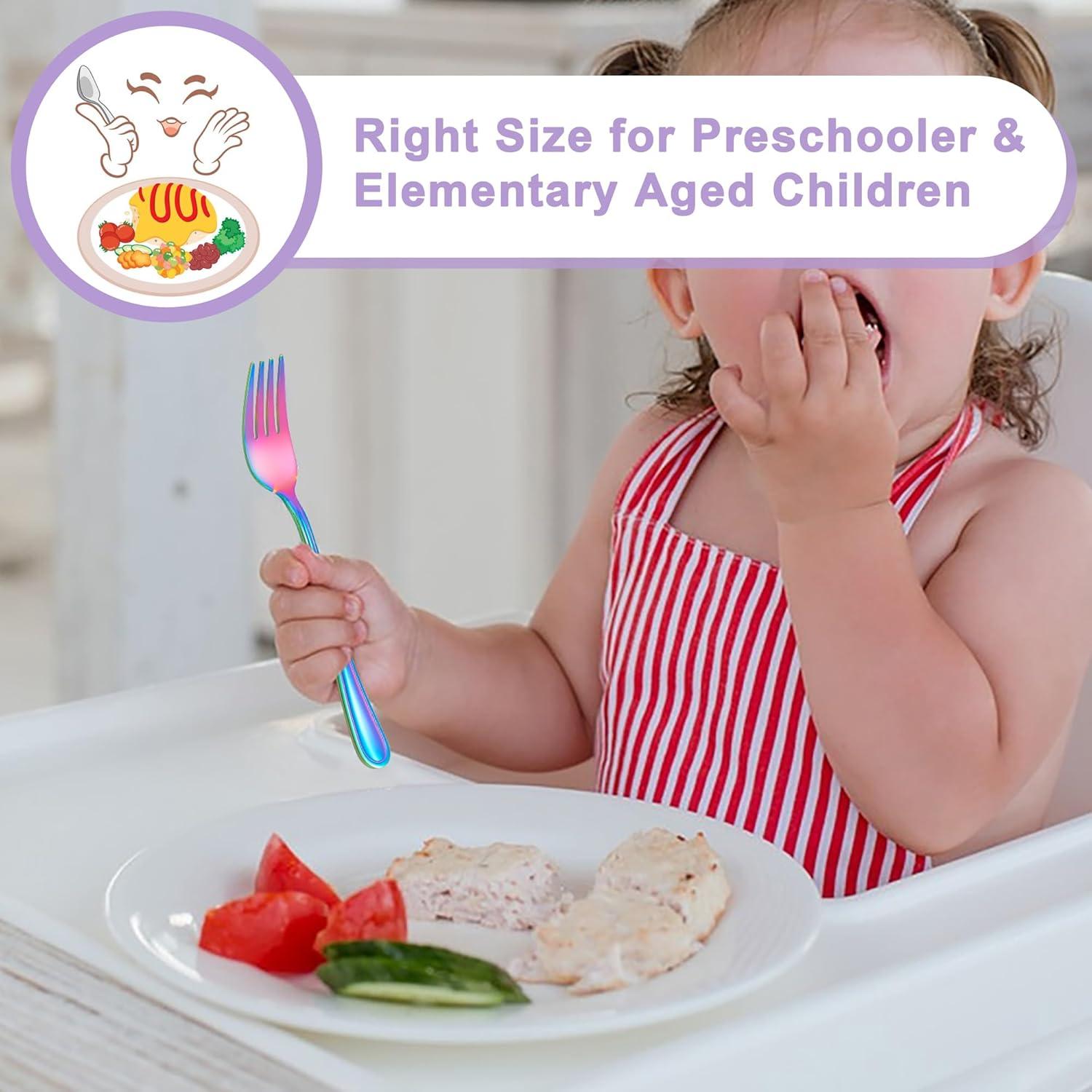 imageEfar 10Piece Rainbow Toddler Utensils Kid Stainless Steel Silverware Set Children Safe Forks and Spoons Set for Self Feeding Healthy amp NonToxic Mirror Polished amp Easy to CleanRainbow