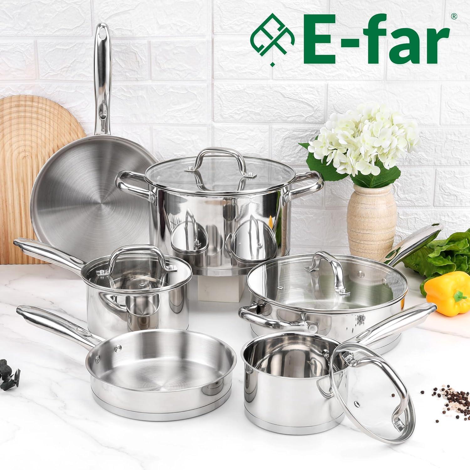 imageEfar 10Piece Stainless Steel Cookware Set Induction Pots and Pans Set with TriPly Base Nontoxic Kitchen Cooking Set wFrying Pan Saucepan Saute Pan Stockpot with Lids Oven amp Dishwasher Safe