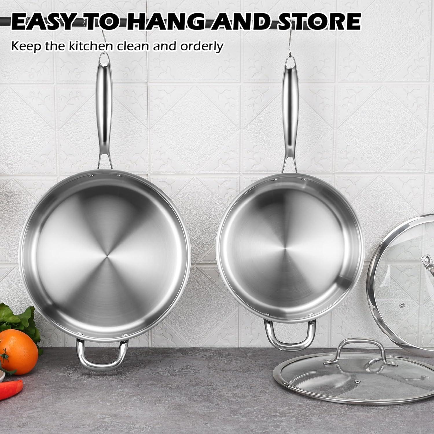 imageEfar 12 Inch Deep Frying Pan with Lid 6 Quart TriPly Stainless Steel Saute Pan Kitchen Skillet Healthy Nontoxic Cooking Pan for Induction Ceramic Gas Stoves Heavy Duty Oven amp Dishwasher Safe45QT 10IN