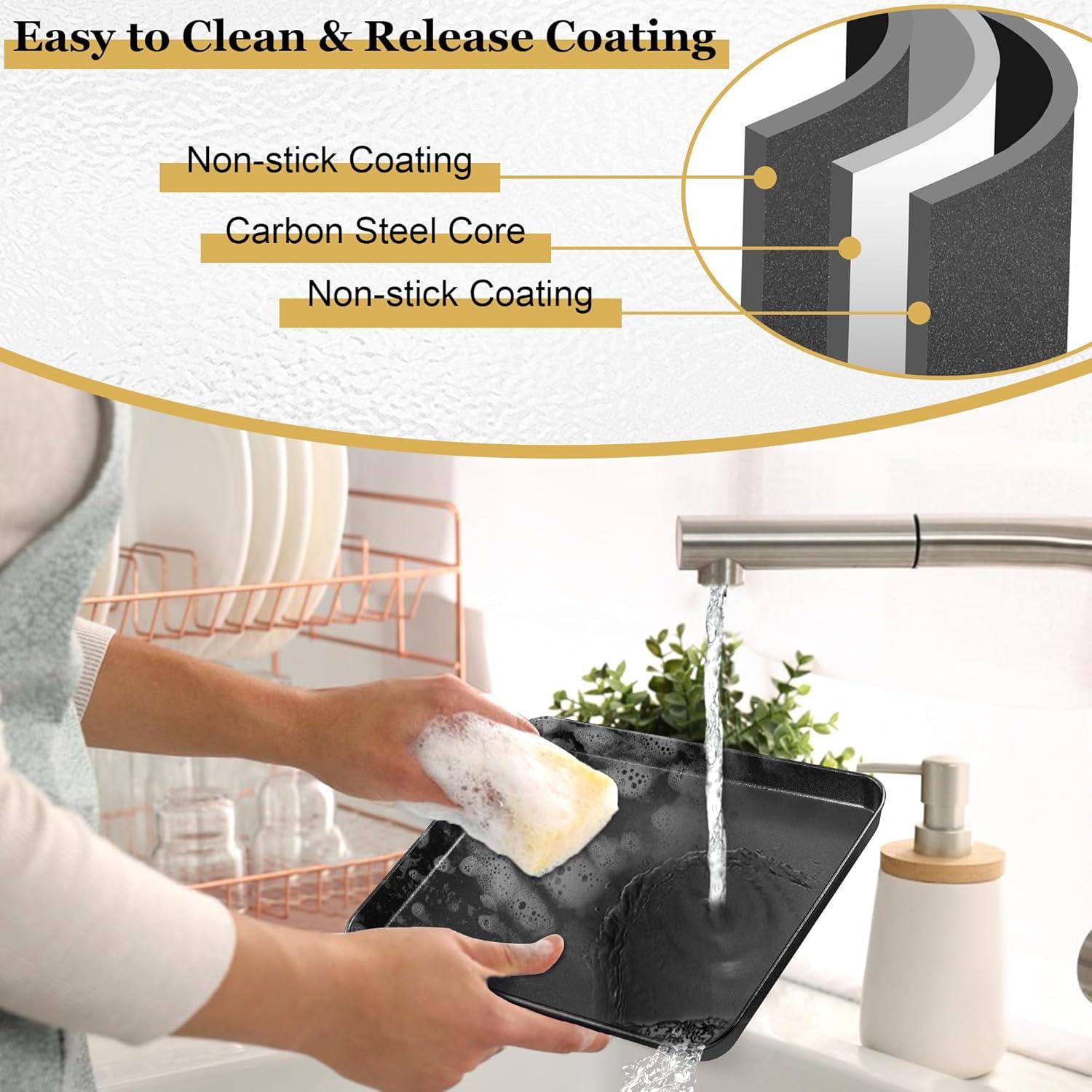 imageEfar 123x95x1 Inch Cookie Sheet for Baking Nonstick Metal Oven Tray Pan for Cookies Jellyroll Cake Nontoxic Rectangle Carbon Steel Baking Pan for Toaster Oven Warp Resistant amp Easy Clean1