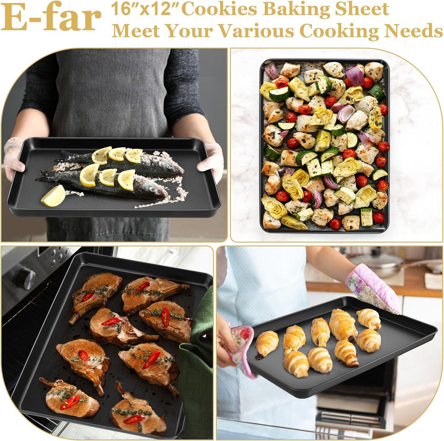 imageEfar 123x95x1 Inch Cookie Sheet for Baking Nonstick Metal Oven Tray Pan for Cookies Jellyroll Cake Nontoxic Rectangle Carbon Steel Baking Pan for Toaster Oven Warp Resistant amp Easy Clean1