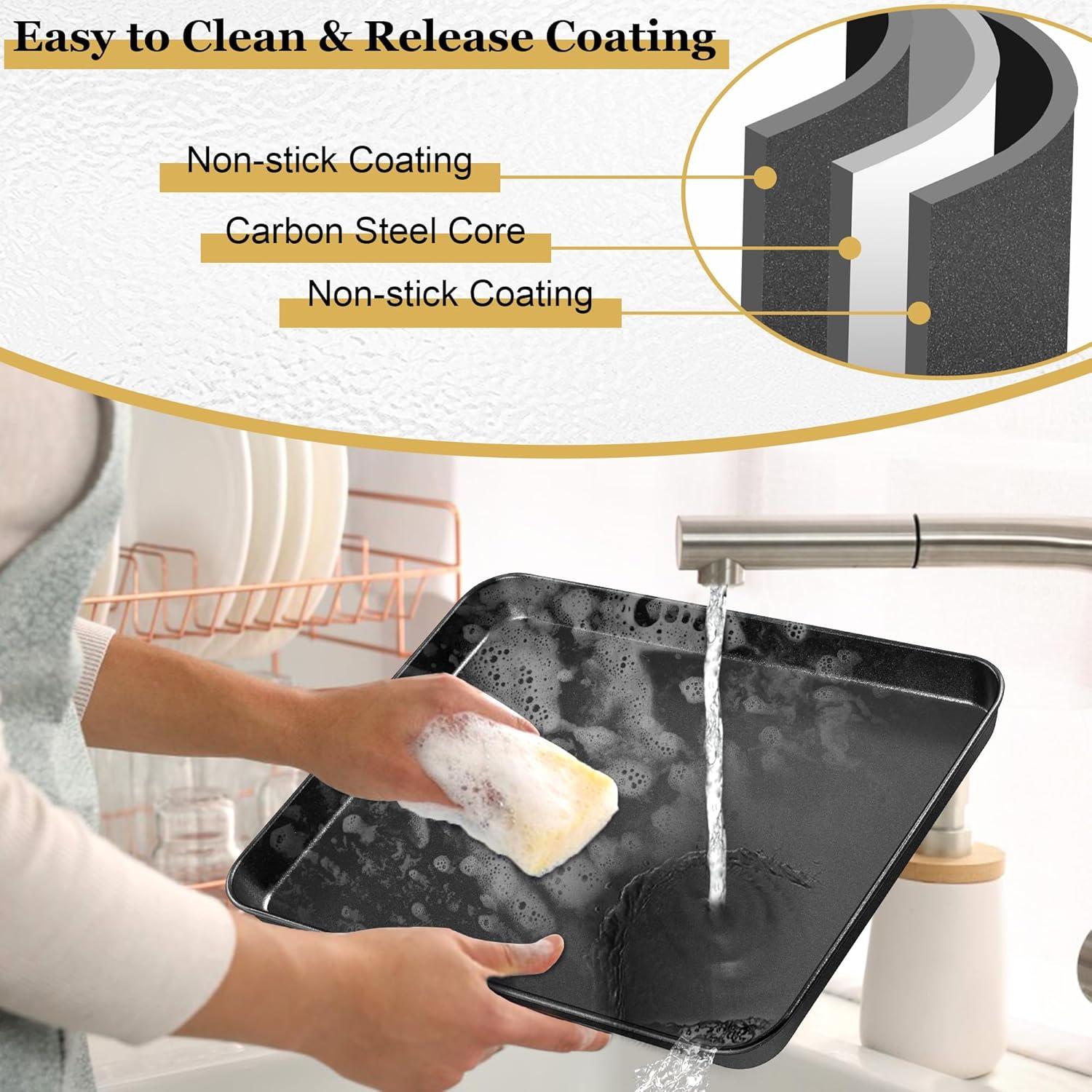 imageEfar 123x95x1 Inch Cookie Sheet for Baking Nonstick Metal Oven Tray Pan for Cookies Jellyroll Cake Nontoxic Rectangle Carbon Steel Baking Pan for Toaster Oven Warp Resistant amp Easy Clean1