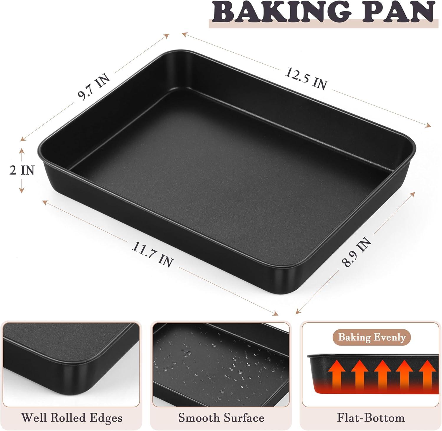 imageEfar 125 x 97 Inch Baking Pan Nonstick Stainless Steel Rectangle Cake Pan for Baking Brownies Casseroles Lasagna Stainless Steel Core amp Nonstick Coating Nontoxic amp Oven Safe1