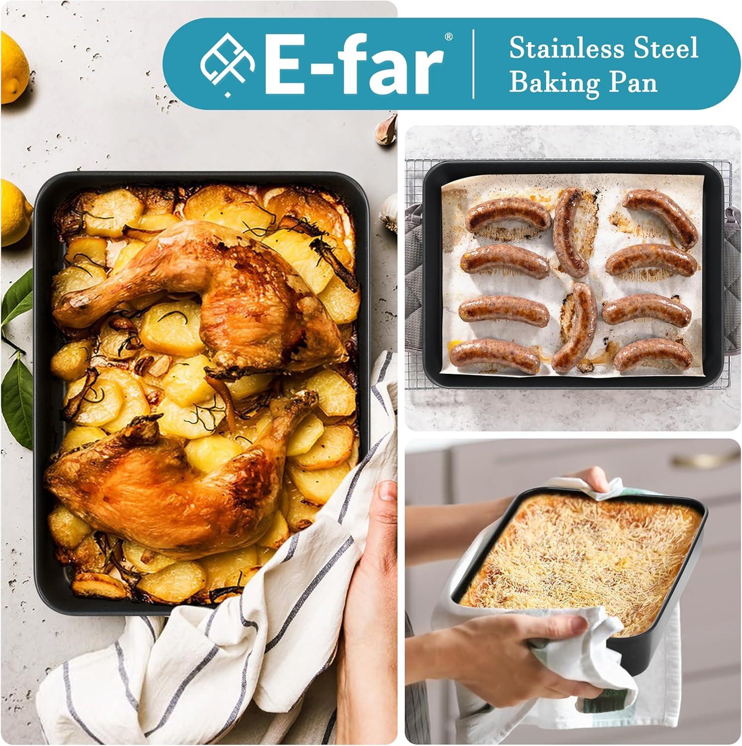 imageEfar 125 x 97 Inch Baking Pan Nonstick Stainless Steel Rectangle Cake Pan for Baking Brownies Casseroles Lasagna Stainless Steel Core amp Nonstick Coating Nontoxic amp Oven Safe1
