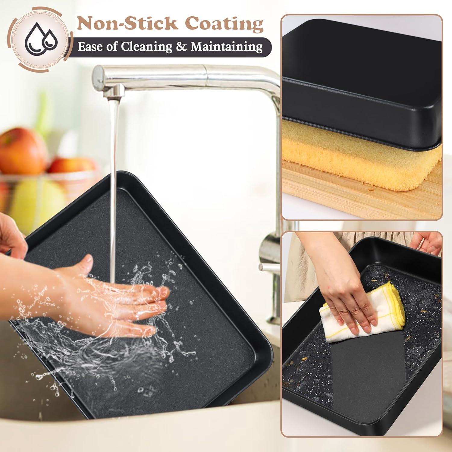 imageEfar 125 x 97 Inch Baking Pan Nonstick Stainless Steel Rectangle Cake Pan for Baking Brownies Casseroles Lasagna Stainless Steel Core amp Nonstick Coating Nontoxic amp Oven Safe1