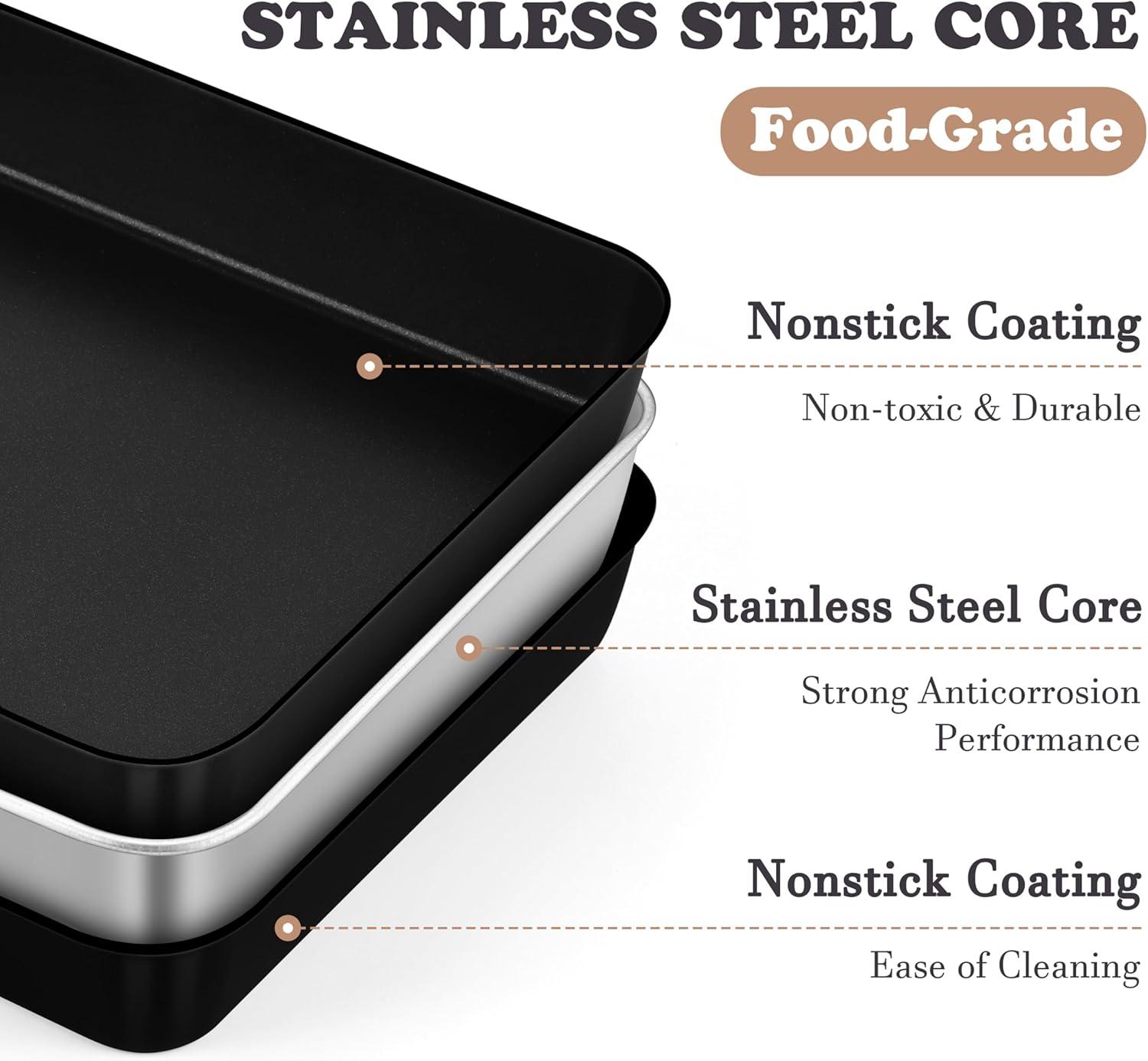 imageEfar 125 x 97 Inch Baking Pan Nonstick Stainless Steel Rectangle Cake Pan for Baking Brownies Casseroles Lasagna Stainless Steel Core amp Nonstick Coating Nontoxic amp Oven Safe2