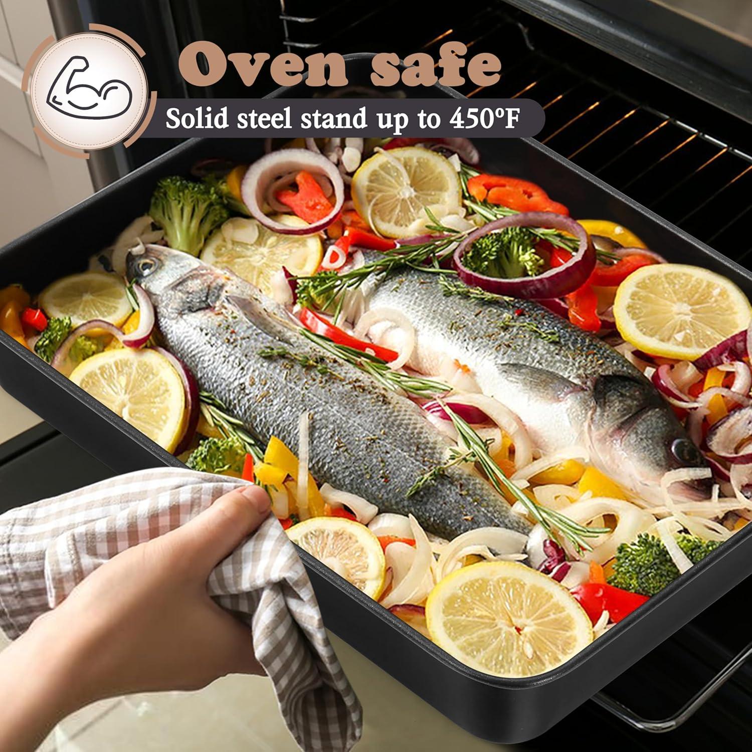 imageEfar 125 x 97 Inch Baking Pan Nonstick Stainless Steel Rectangle Cake Pan for Baking Brownies Casseroles Lasagna Stainless Steel Core amp Nonstick Coating Nontoxic amp Oven Safe2