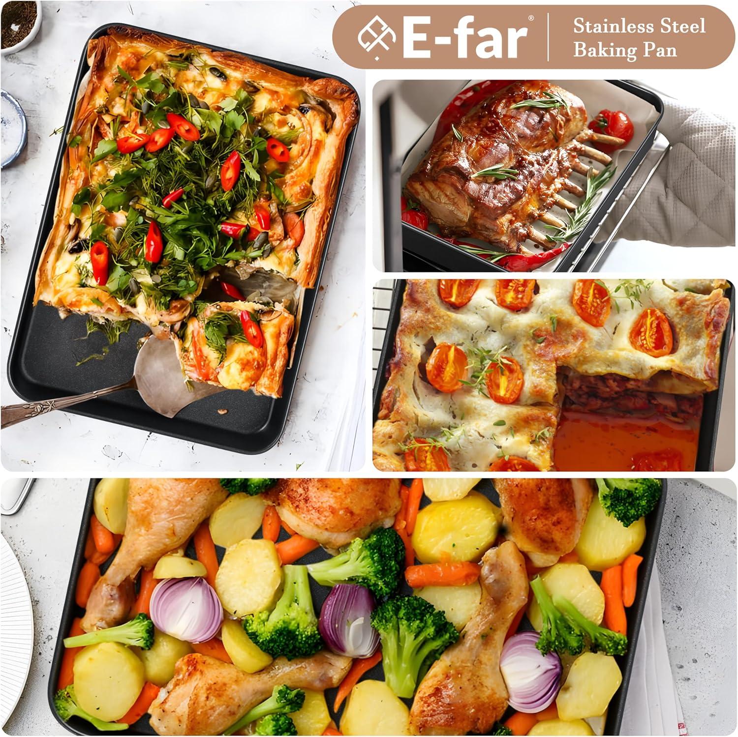 imageEfar 125 x 97 Inch Baking Pan Nonstick Stainless Steel Rectangle Cake Pan for Baking Brownies Casseroles Lasagna Stainless Steel Core amp Nonstick Coating Nontoxic amp Oven Safe1