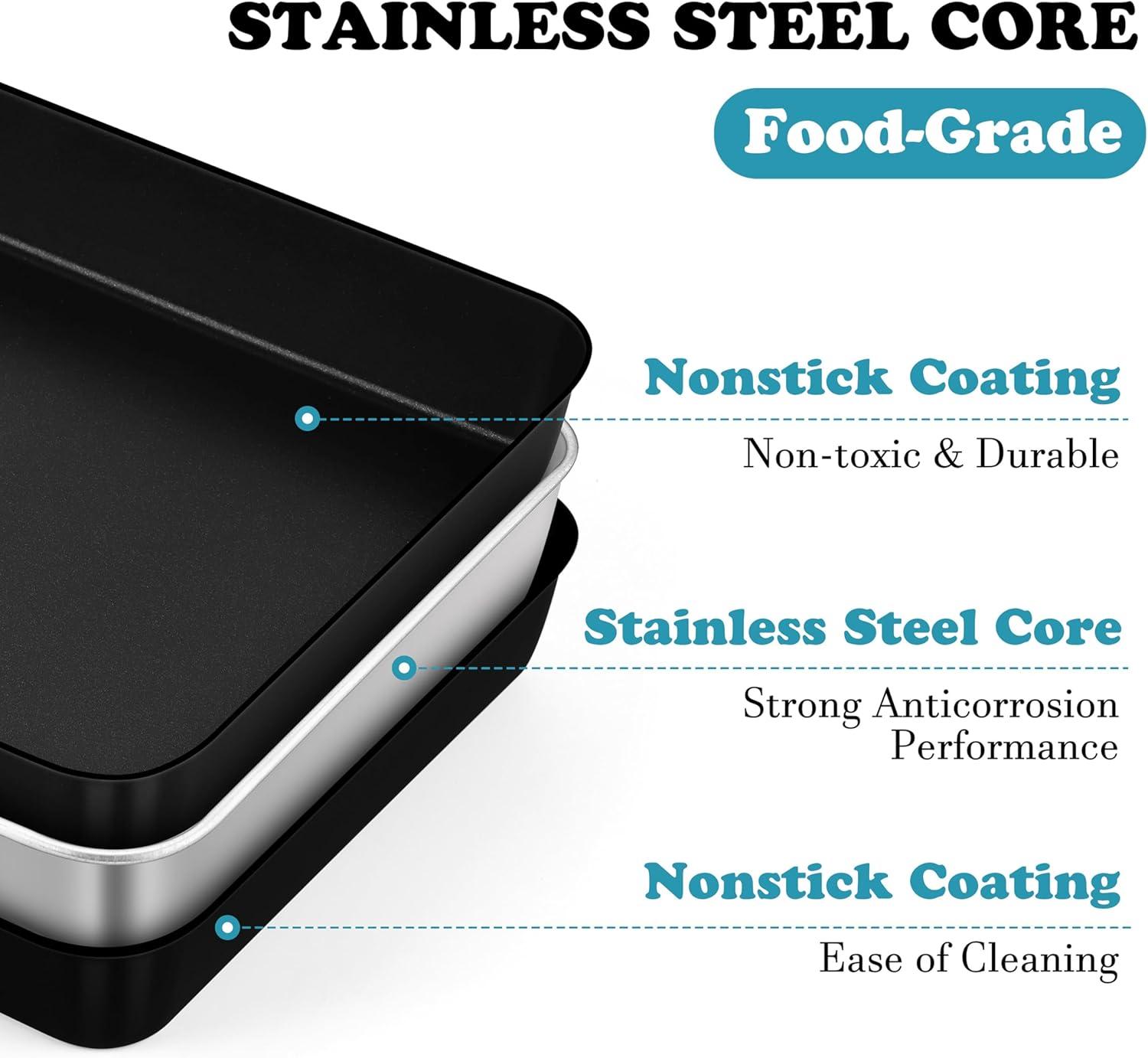 imageEfar 125 x 97 Inch Baking Pan Nonstick Stainless Steel Rectangle Cake Pan for Baking Brownies Casseroles Lasagna Stainless Steel Core amp Nonstick Coating Nontoxic amp Oven Safe2