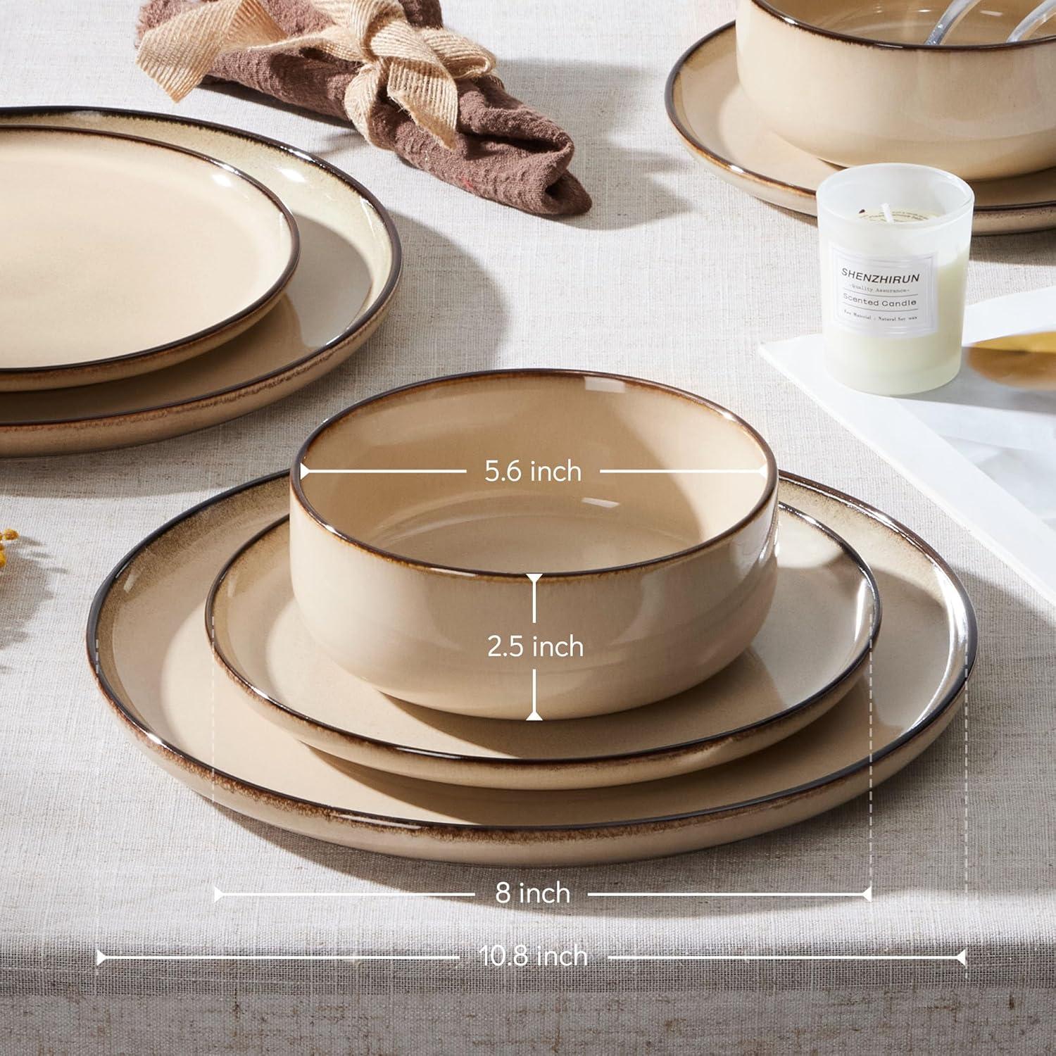 imageEfar 12Piece Reactive Glaze Dinnerware Sets Ceramic Dishes Set for 4 Stoneware Plates and Bowls Dinning Ware Microwave amp Dishwasher Safe Ocean BlueSandy Beige