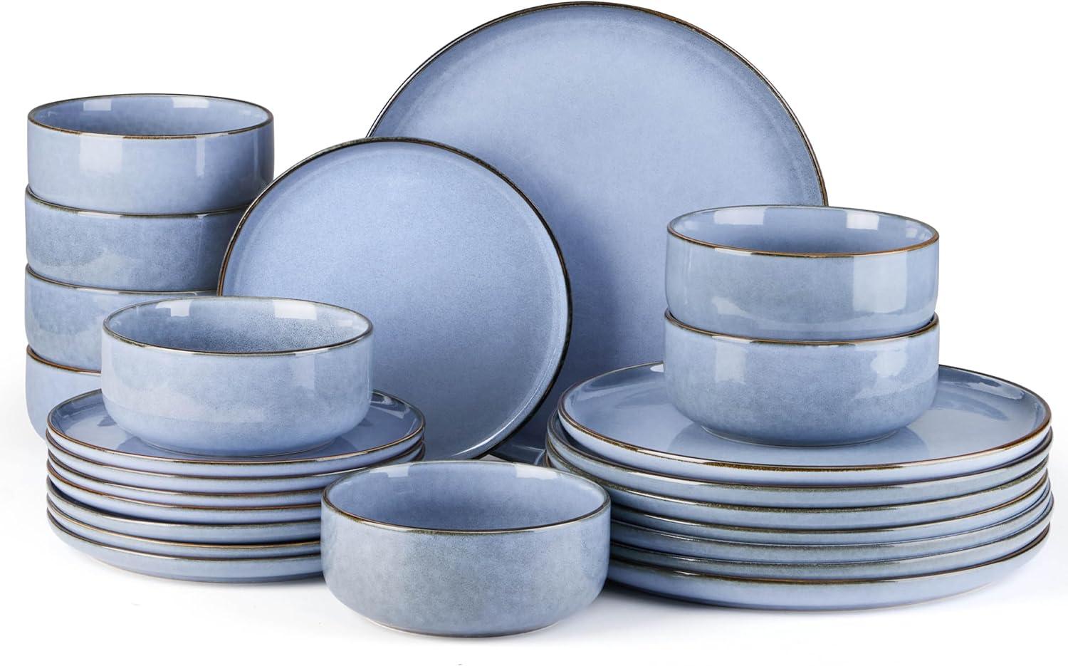 imageEfar 12Piece Reactive Glaze Dinnerware Sets Ceramic Dishes Set for 4 Stoneware Plates and Bowls Dinning Ware Microwave amp Dishwasher Safe Ocean BlueOcean Blue