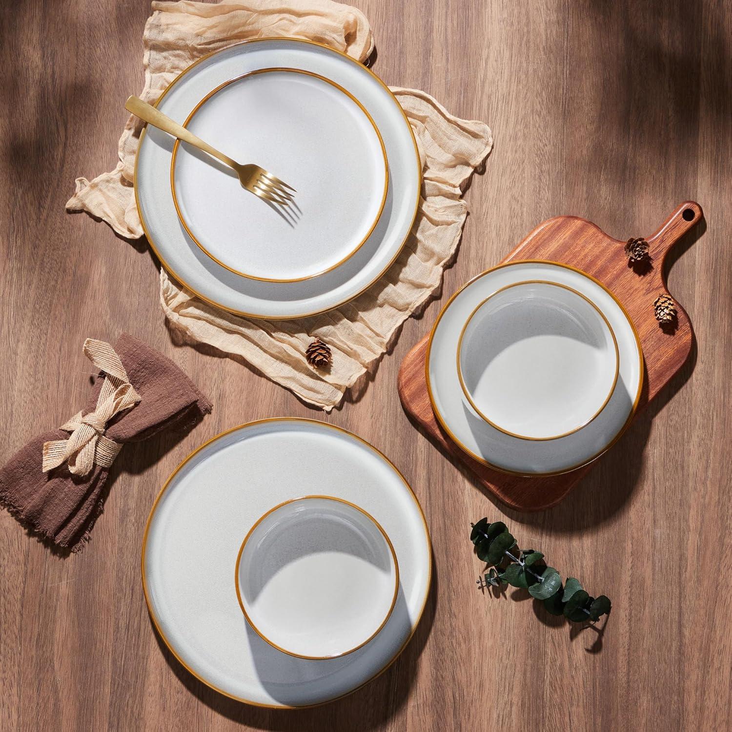 imageEfar 12Piece Reactive Glaze Dinnerware Sets Ceramic Dishes Set for 4 Stoneware Plates and Bowls Dinning Ware Microwave amp Dishwasher Safe Ocean BlueSeashell White