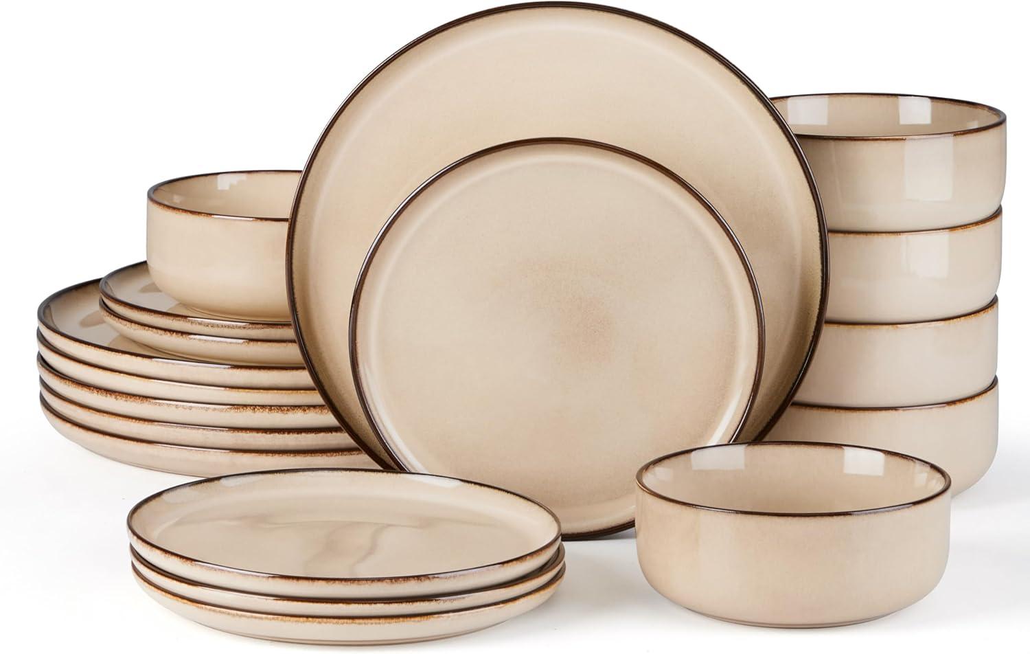 imageEfar 12Piece Reactive Glaze Dinnerware Sets Ceramic Dishes Set for 4 Stoneware Plates and Bowls Dinning Ware Microwave amp Dishwasher Safe Ocean BlueSandy Beige